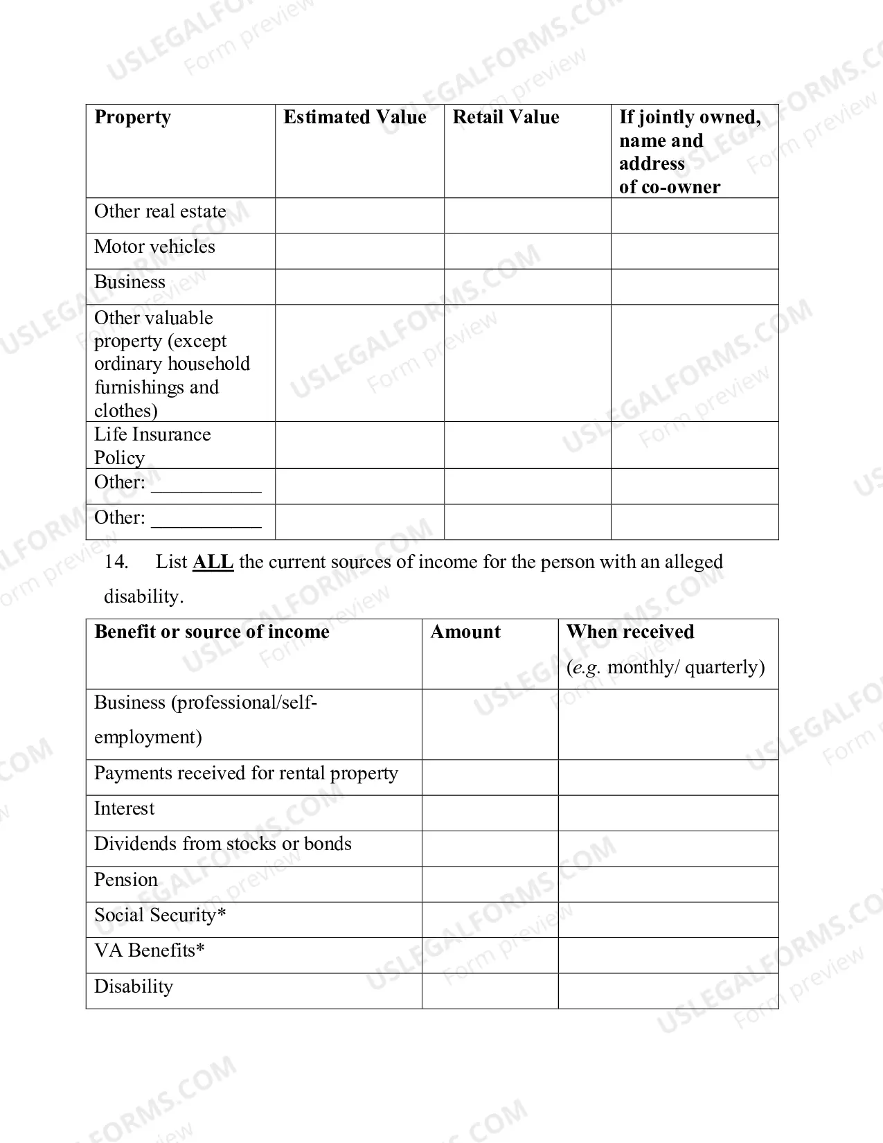 Preview Packet For Guardianship of A Disabled Persons Person And Property