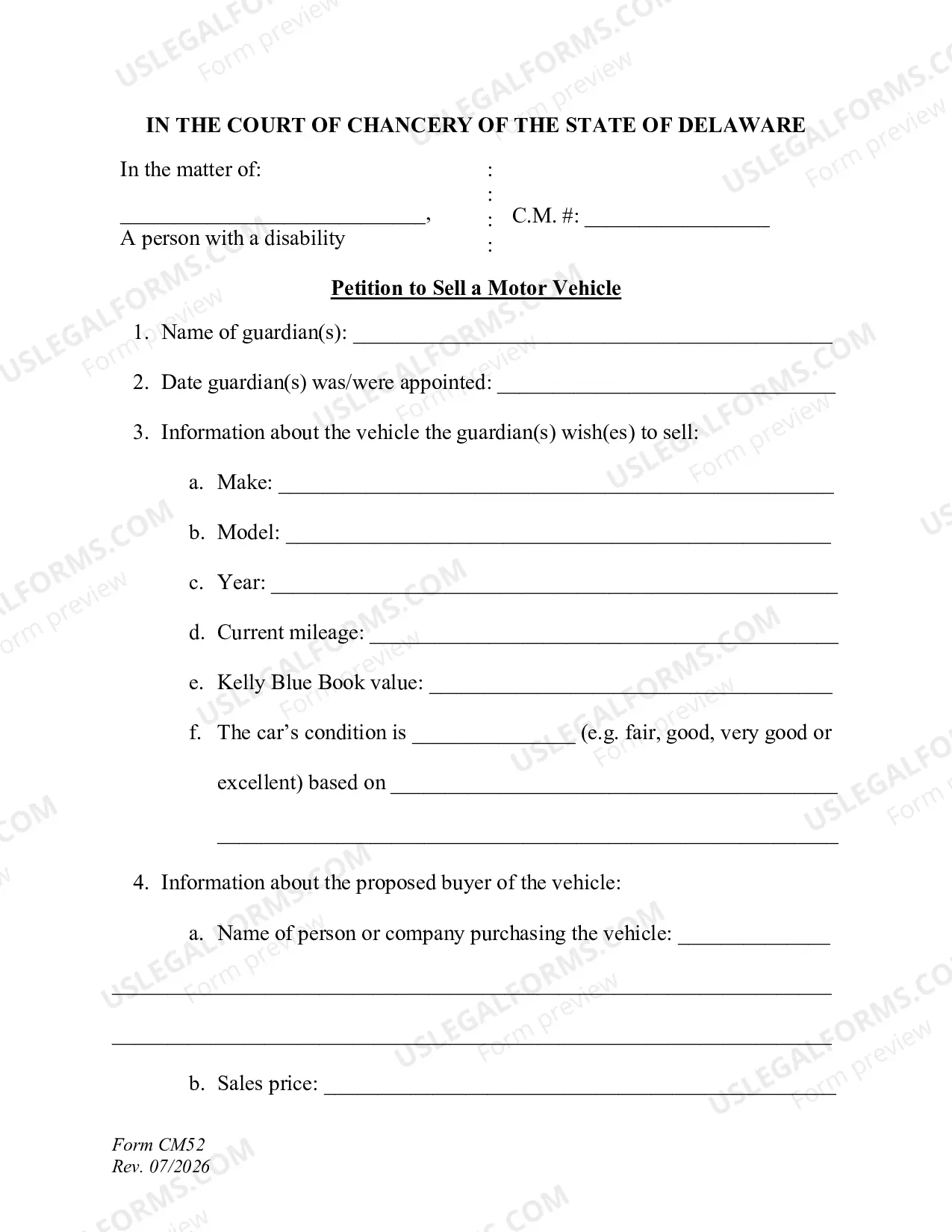 Preview Petition to Sell Motor Vehicle