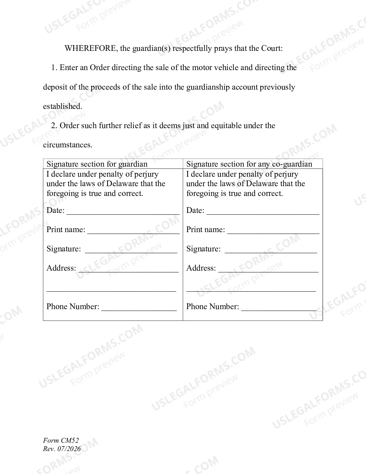 Preview Petition to Sell Motor Vehicle