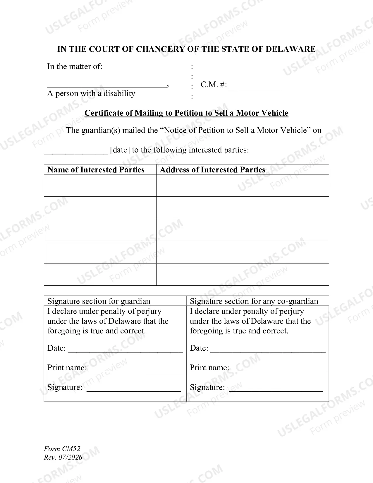 Preview Petition to Sell Motor Vehicle