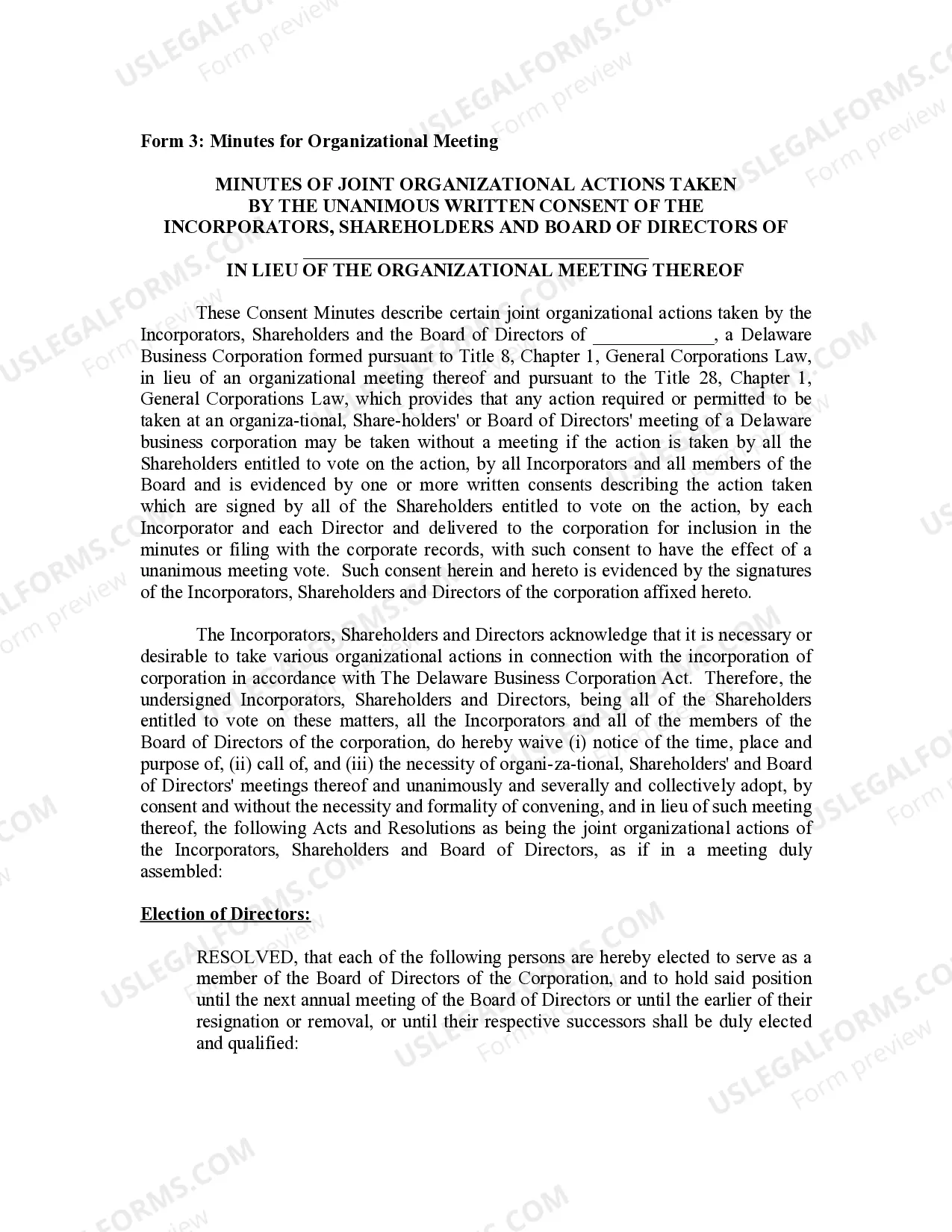 Preview Minutes for Organizational Meeting