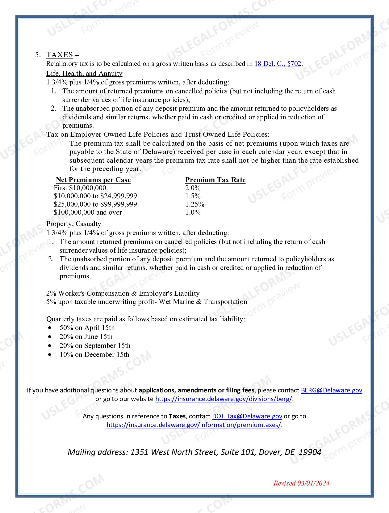 Preview Delaware Life and Health Retaliatory Statement