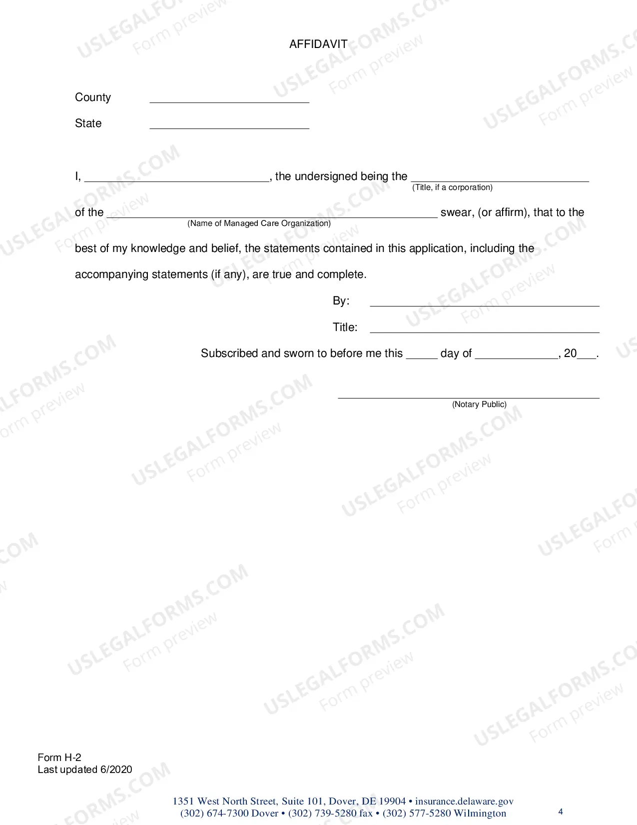 Preview H-2 Form(Admittance Questionnaire)