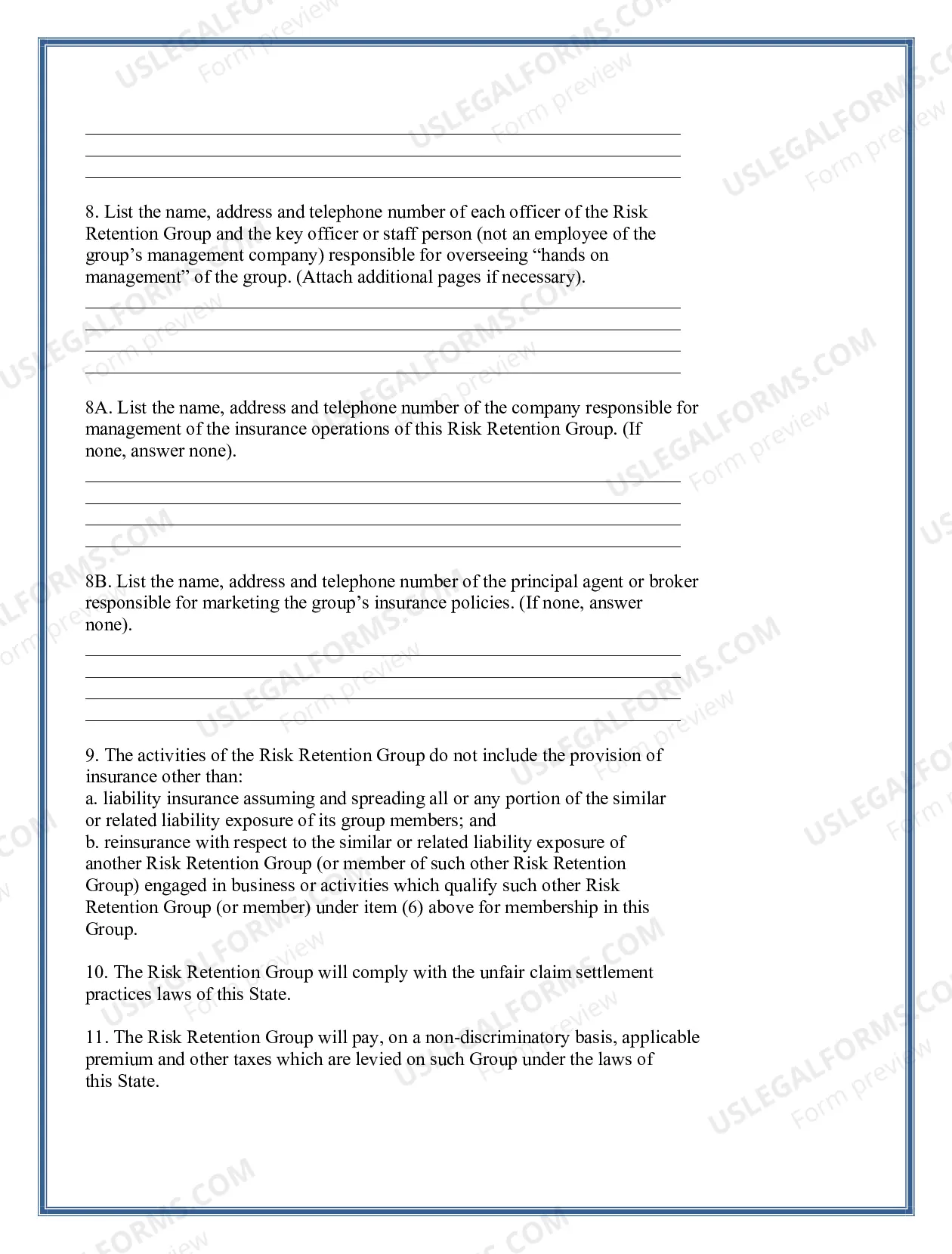 Preview Risk Retention Group Application