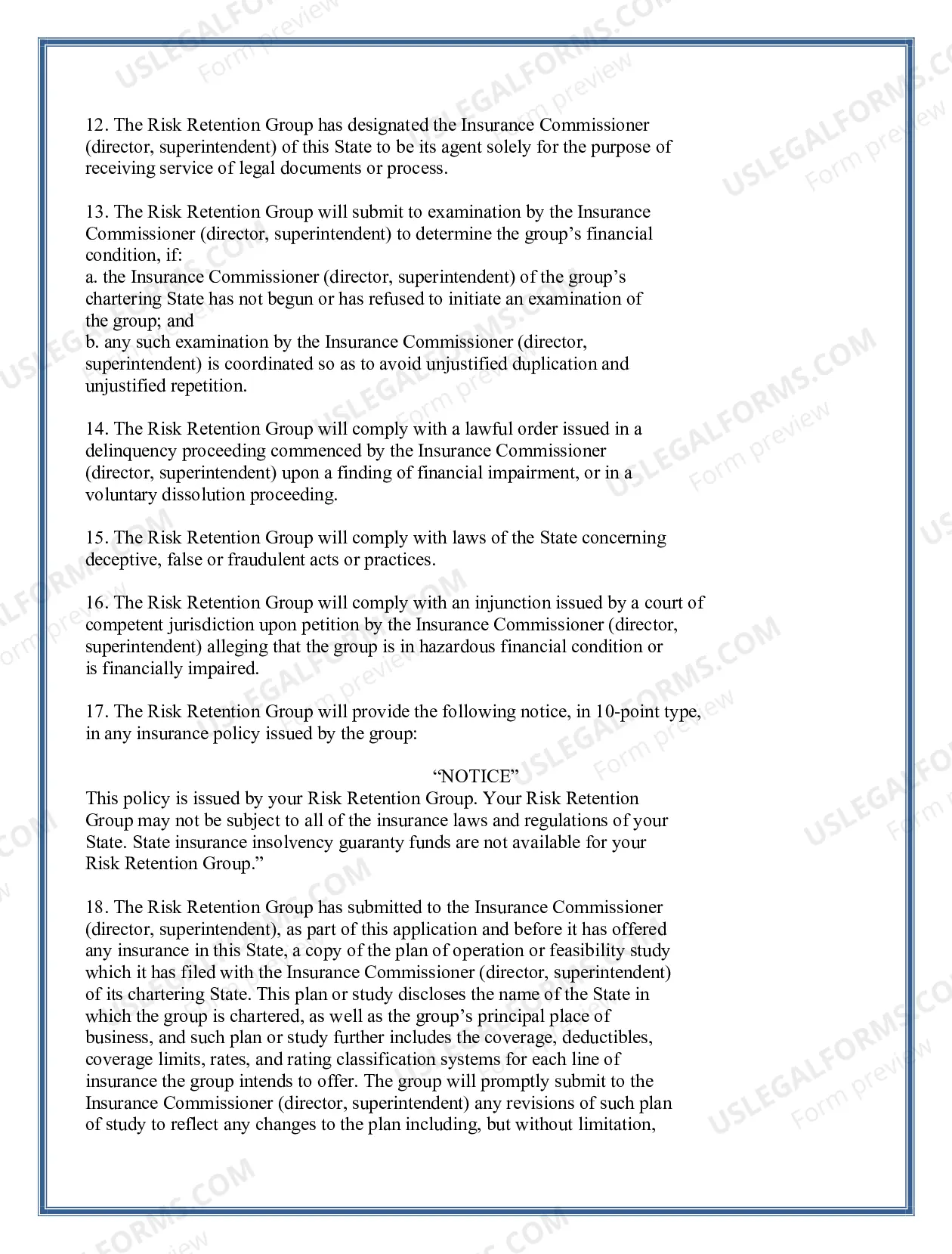 Preview Risk Retention Group Application