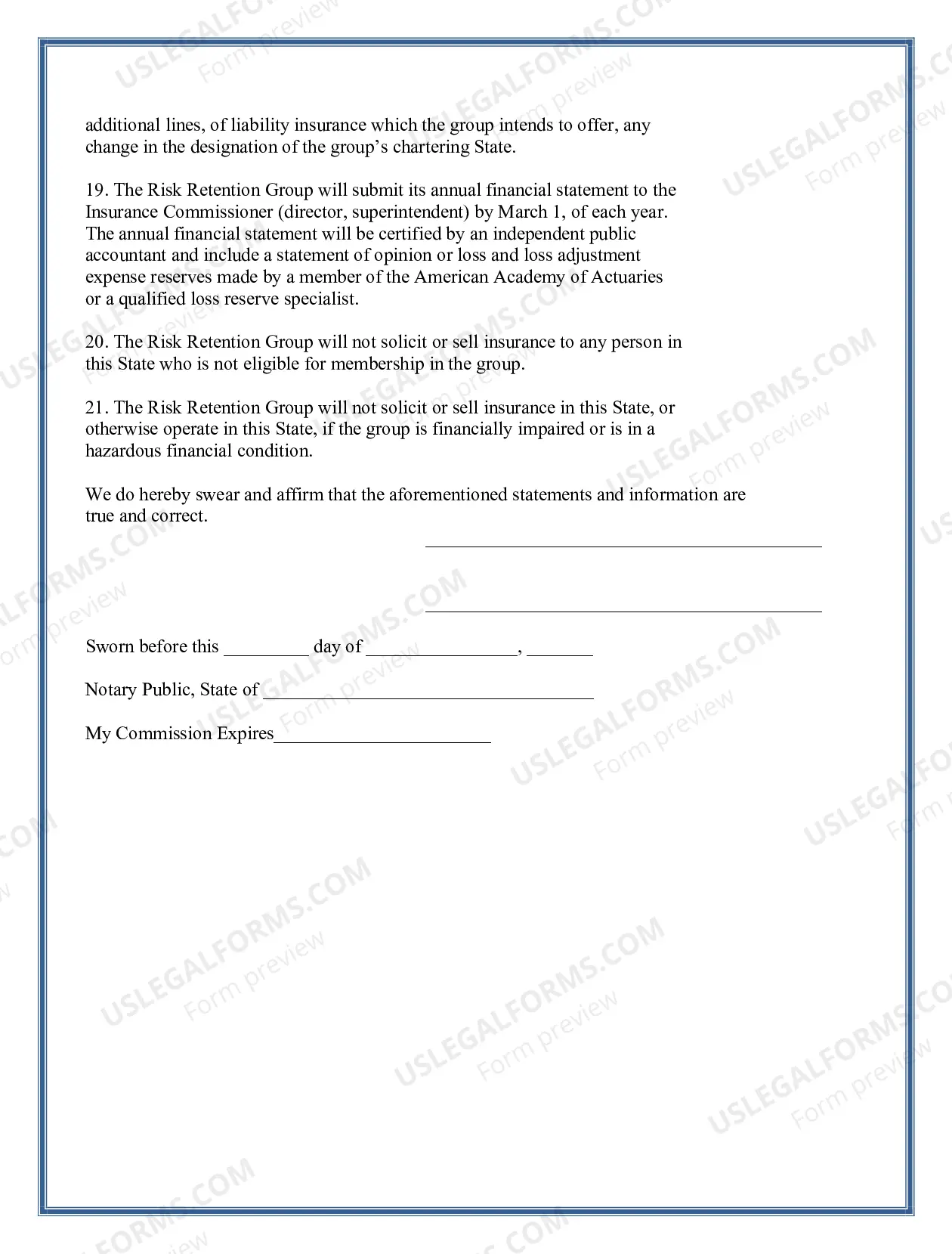 Preview Risk Retention Group Application