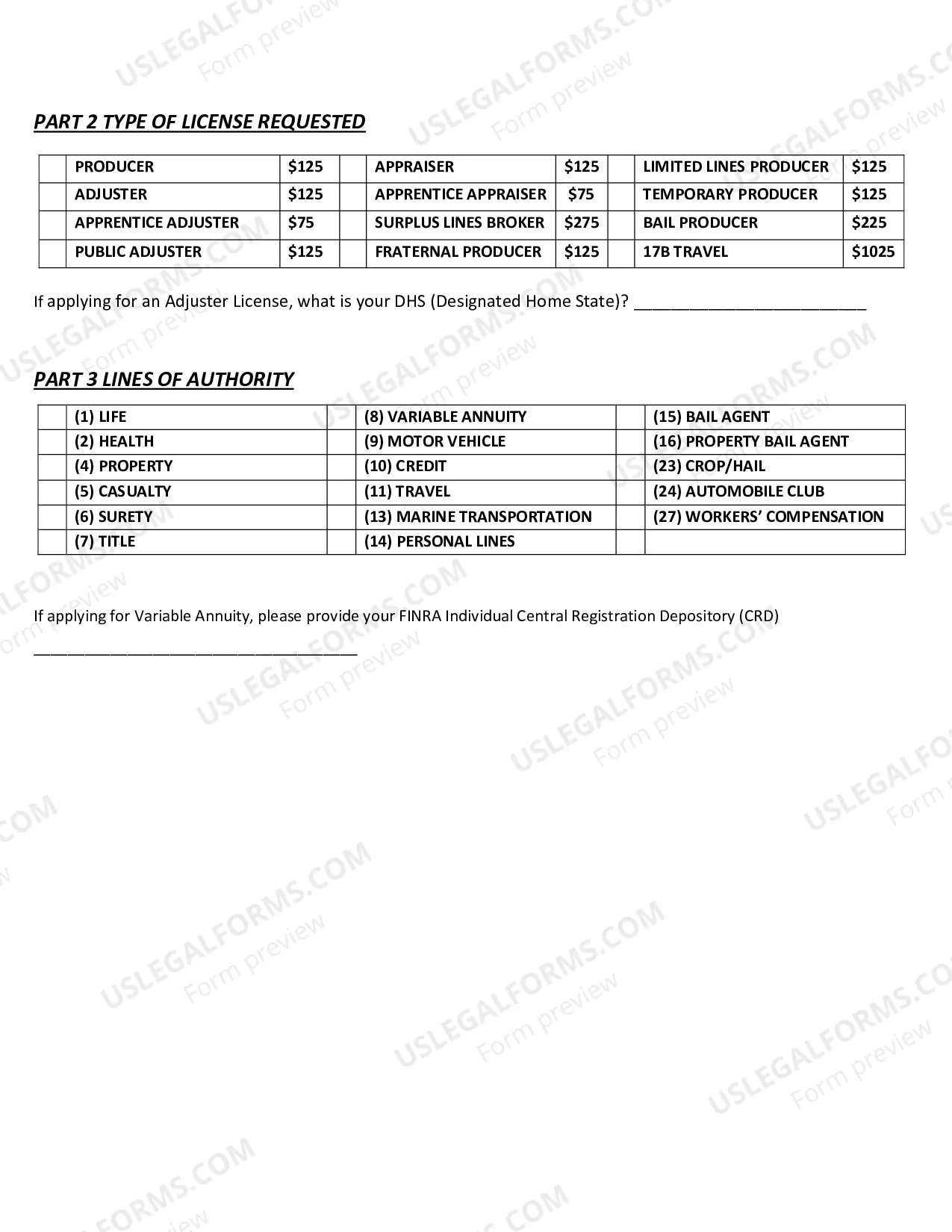 Preview 2A - Request for a Delaware Insurance License