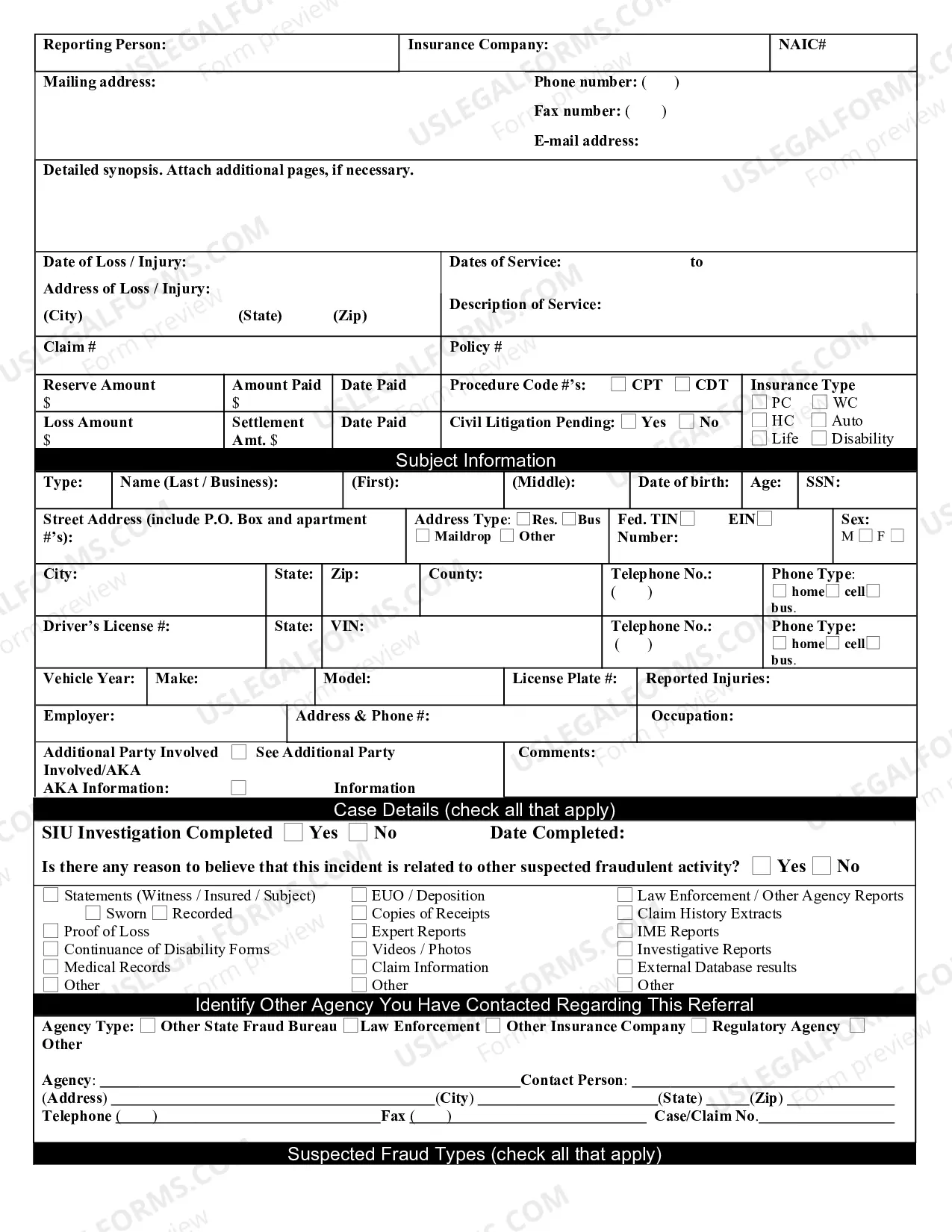 Preview Uniform Suspected Insurance Fraud Reporting Form