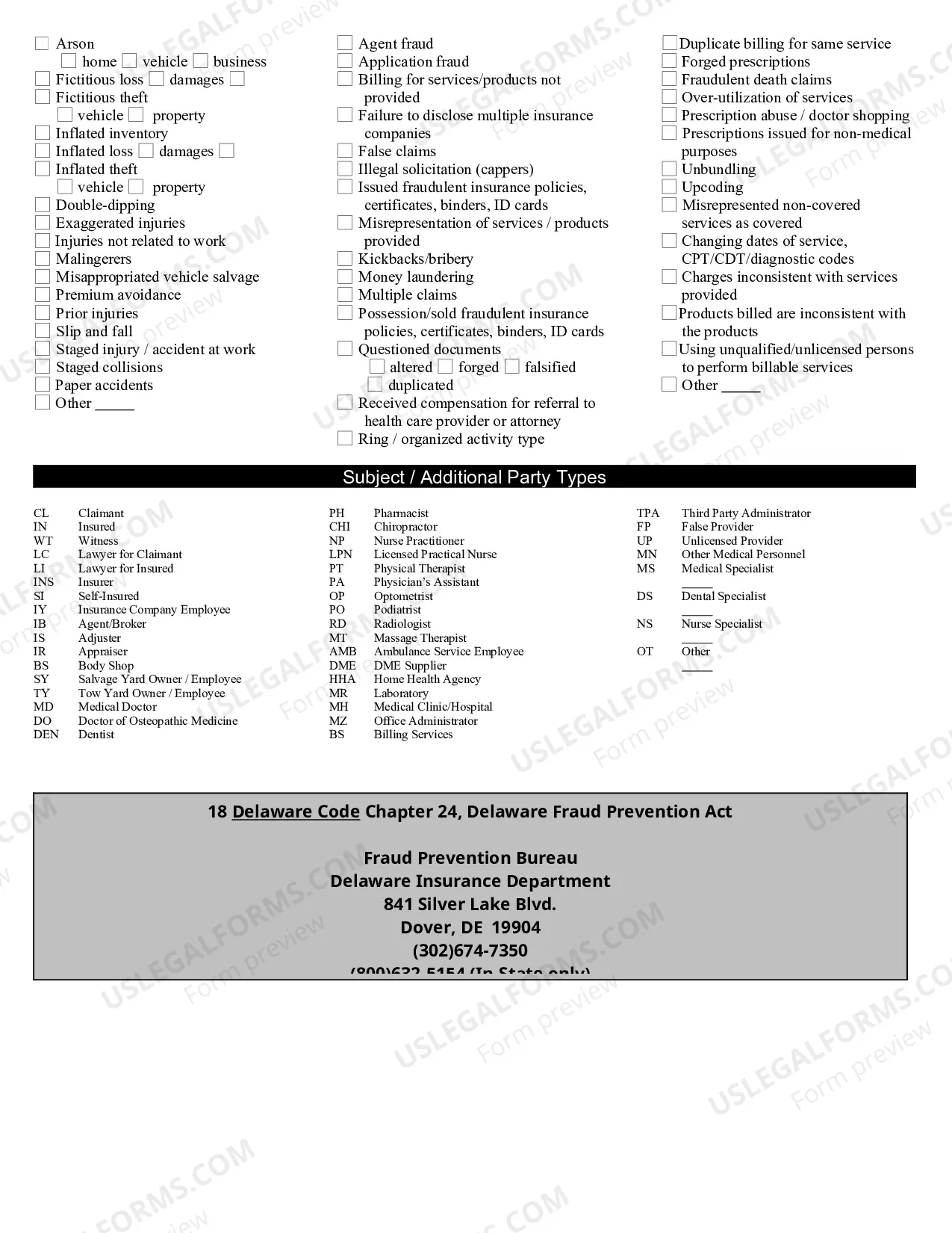 Preview Uniform Suspected Insurance Fraud Reporting Form