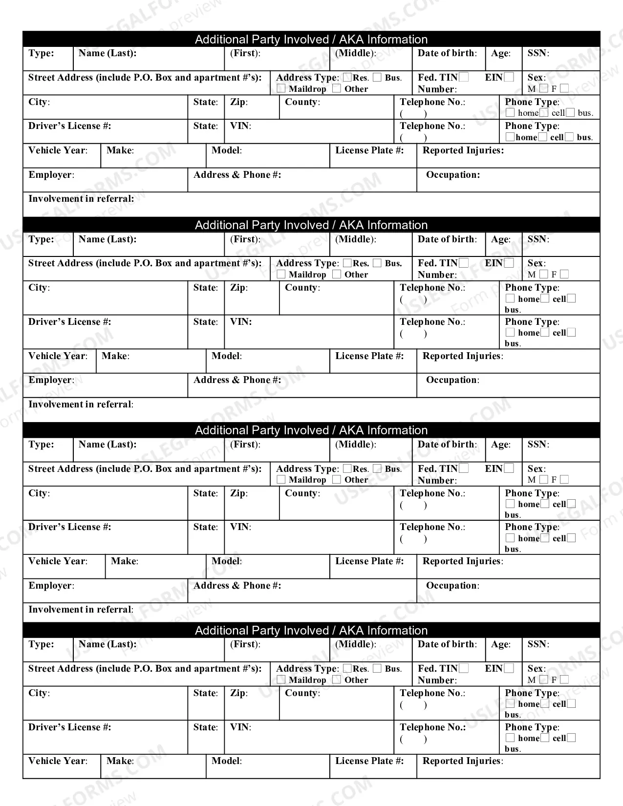 Preview Uniform Suspected Insurance Fraud Reporting Form
