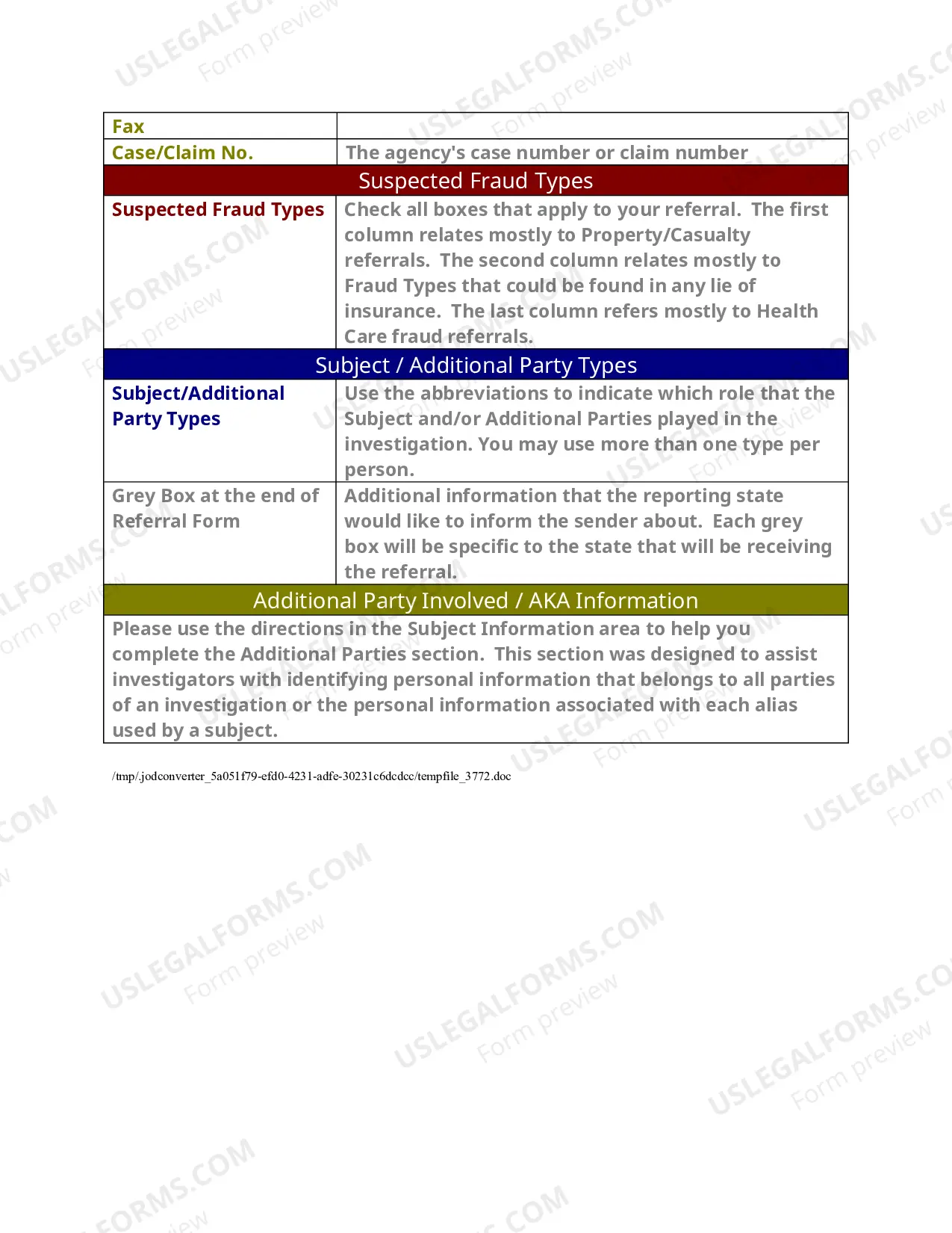 Preview Instructions for the Fraud Reporting Form
