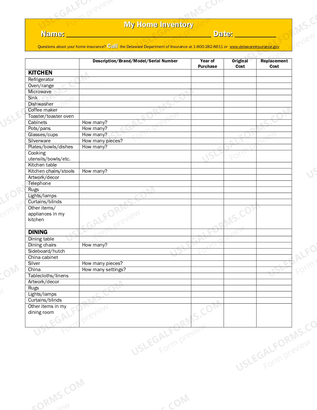Preview Home Inventory Form