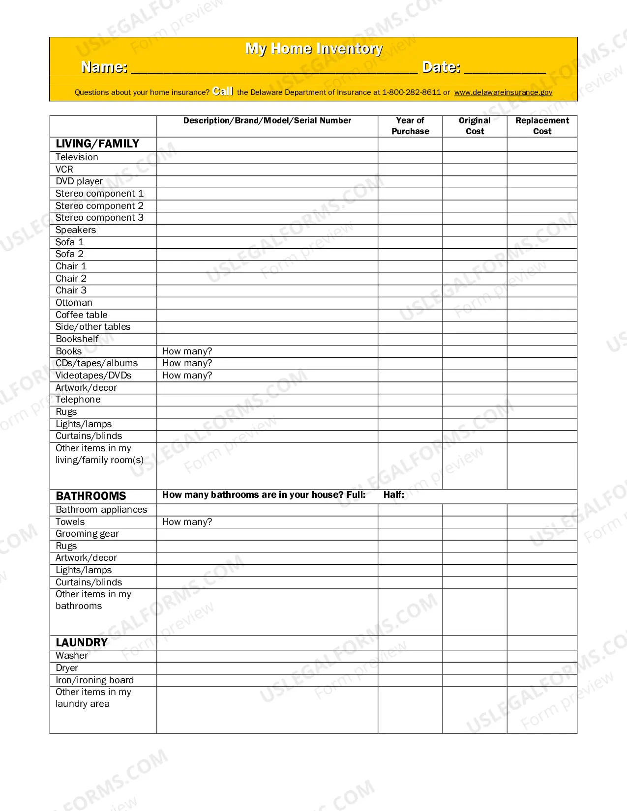 Preview Home Inventory Form
