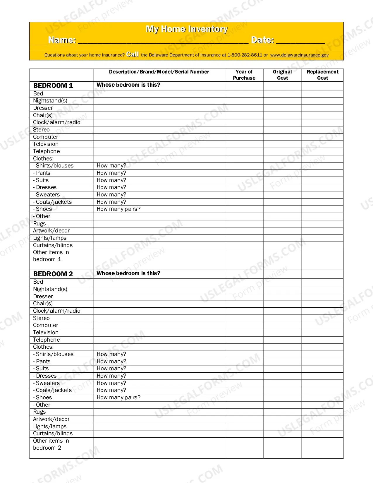 Preview Home Inventory Form