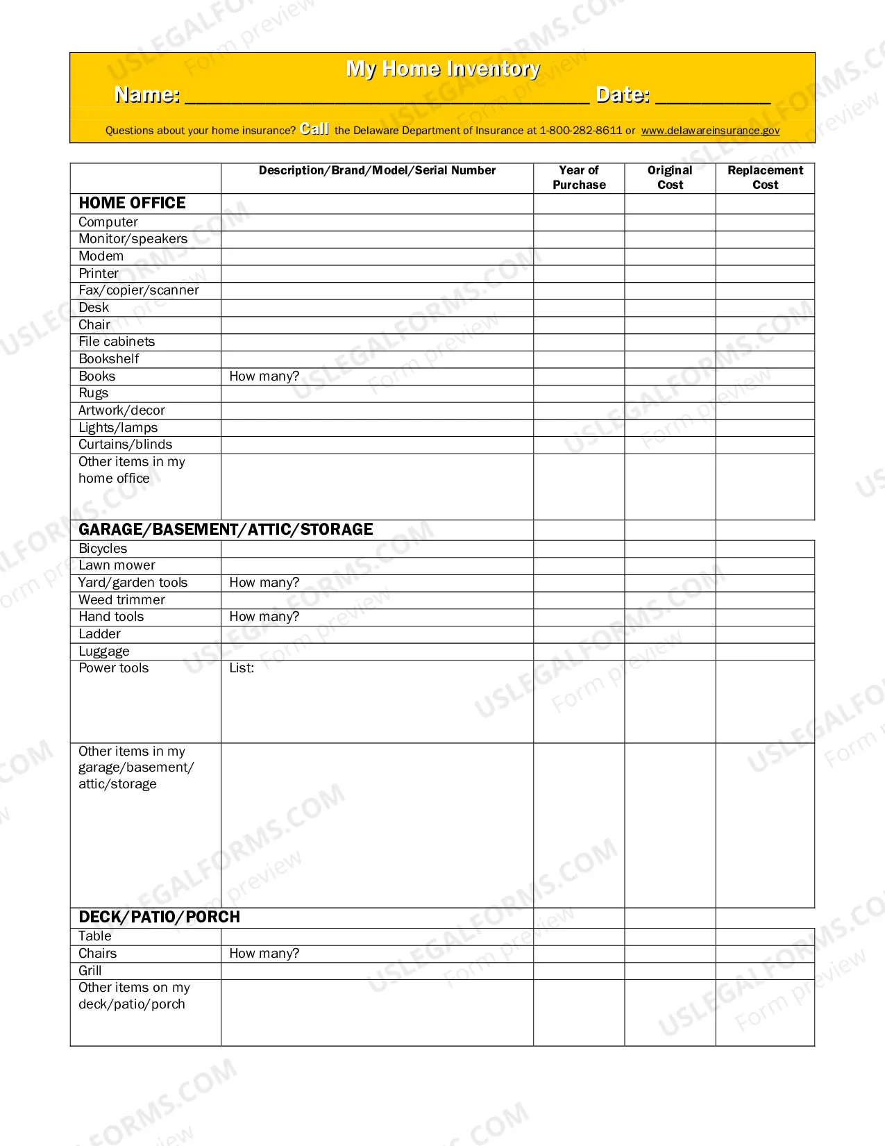 Preview Home Inventory Form