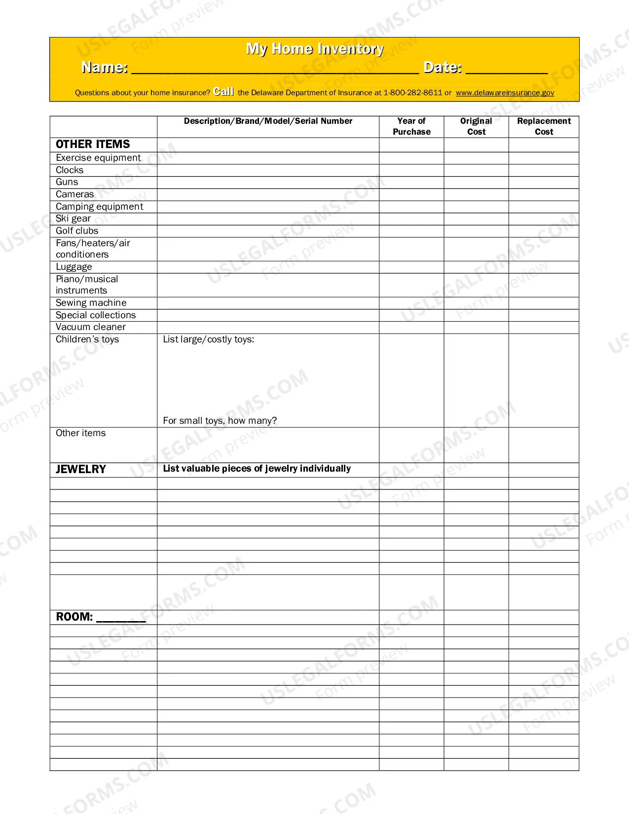 Preview Home Inventory Form