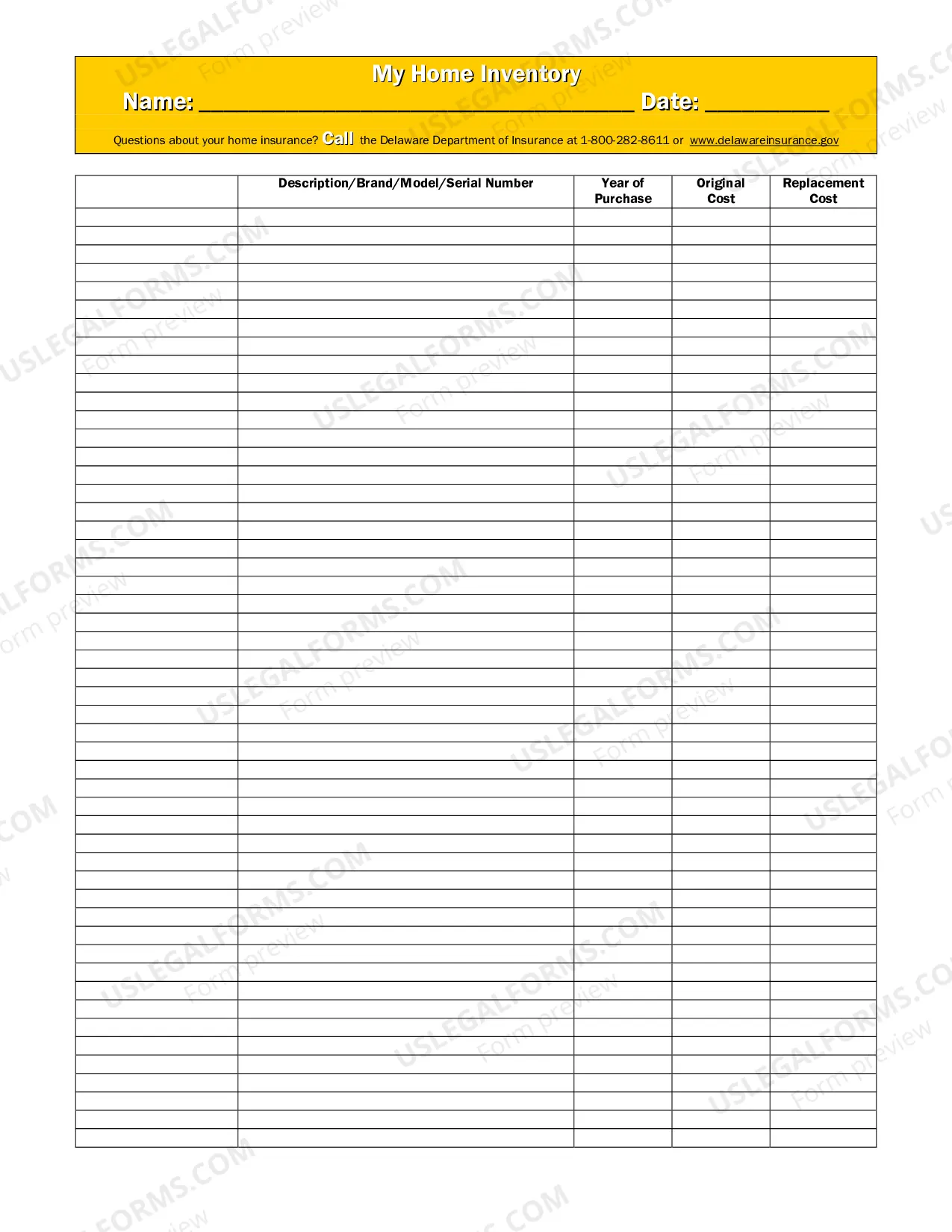 Preview Home Inventory Form