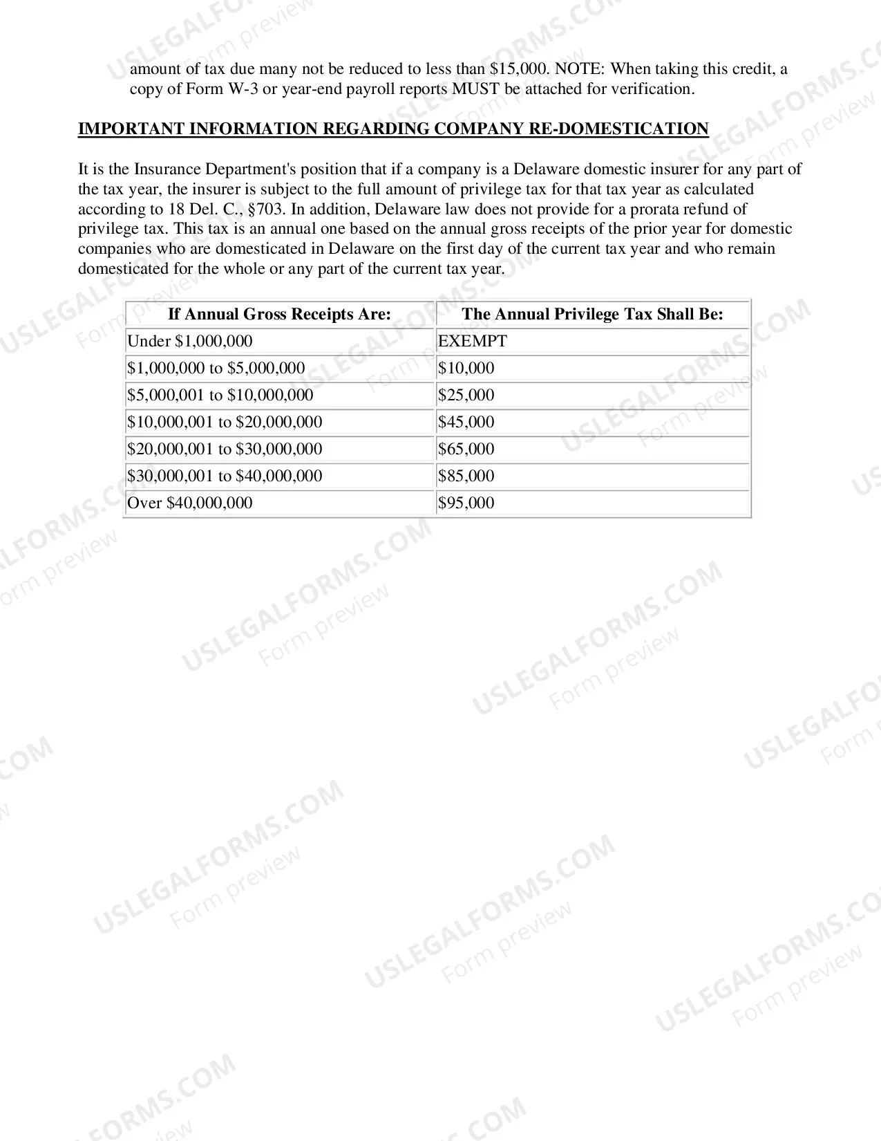 Preview Delaware Domestic Insurers' Privilege Tax