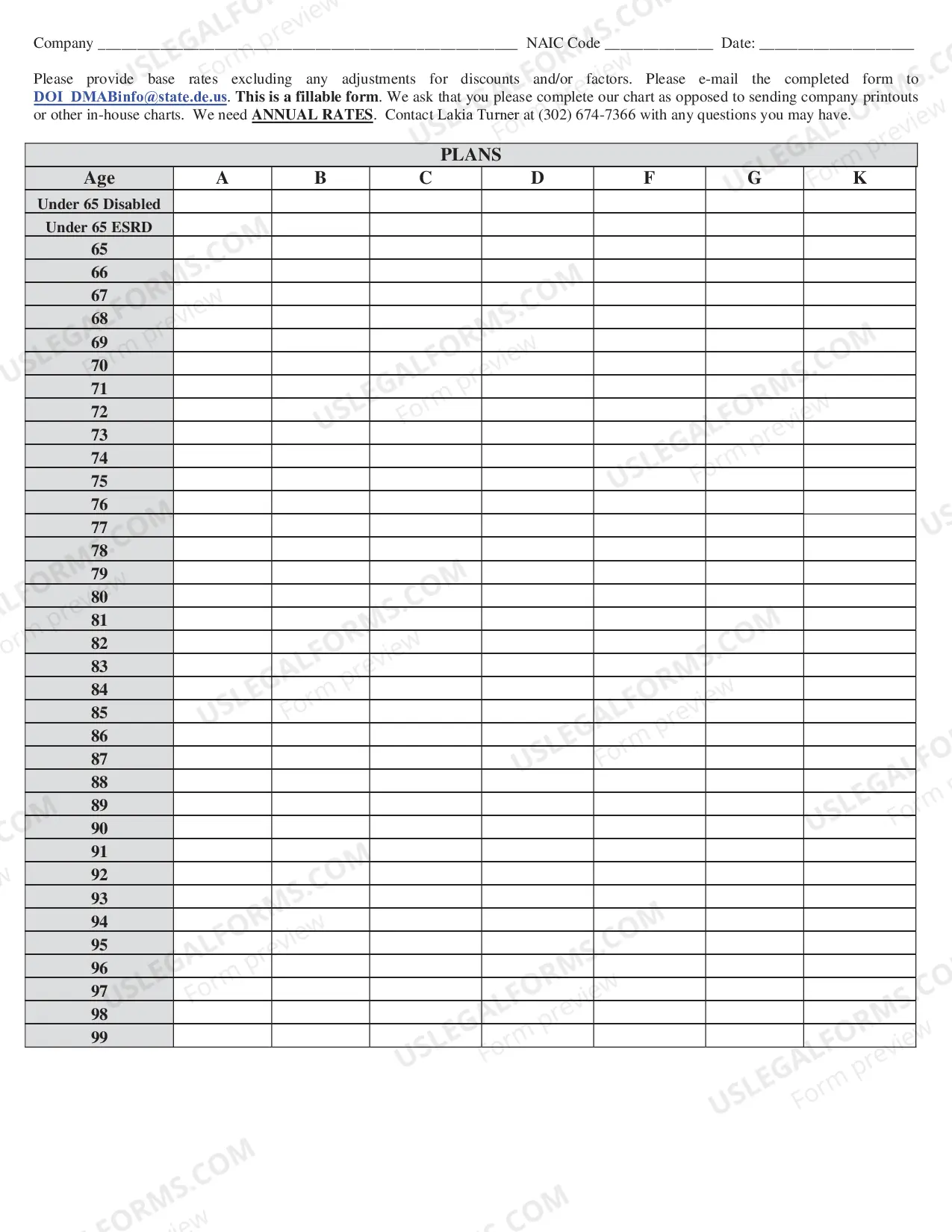 Preview Reporting Form for Annual Medigap Rates