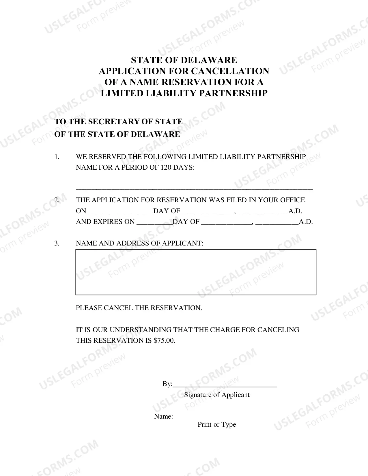 Preview Application for Cancellation of Reservation of Limited Liability Partnership Name