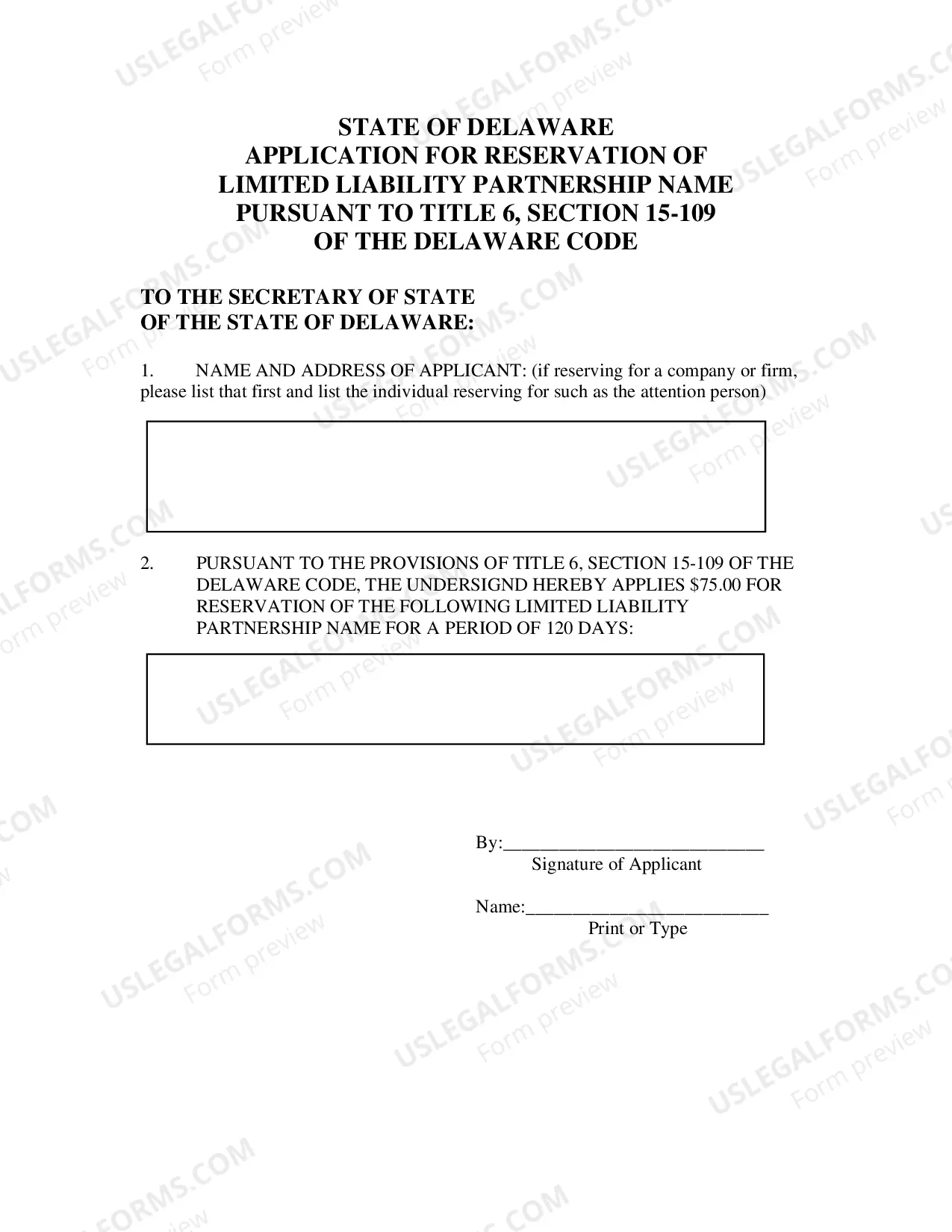 Preview Application for Reservation of Limited Liability Partnership Name