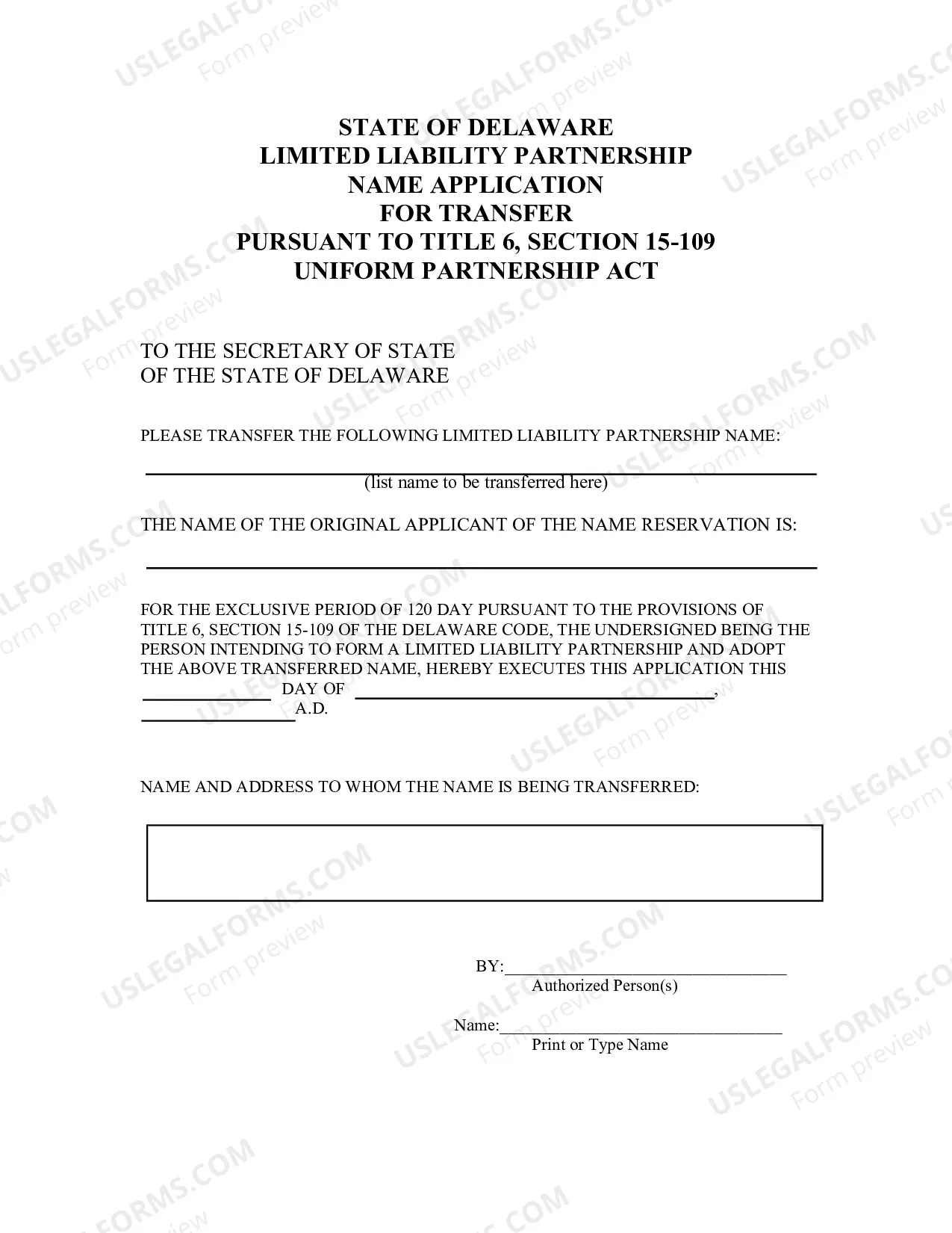 Preview Application for Transfer of Limited Liability Partnership Nam