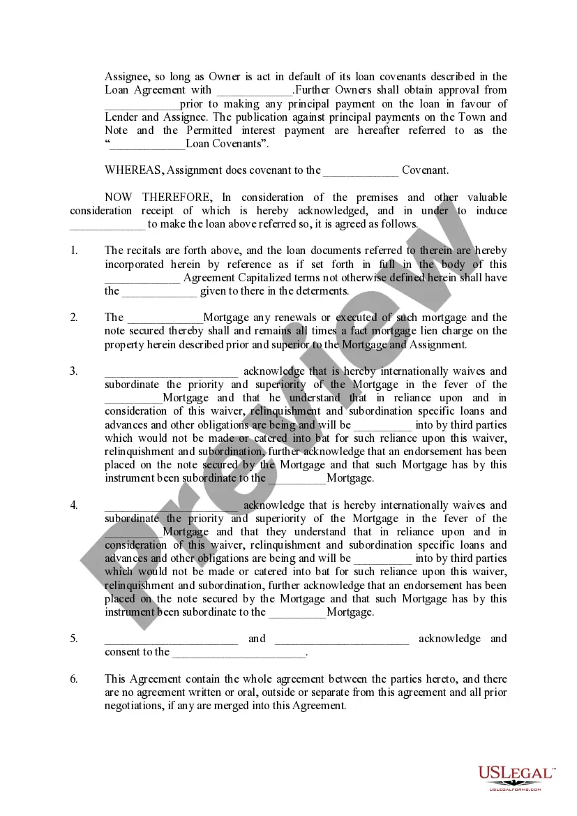 Preview Subordination Agreement