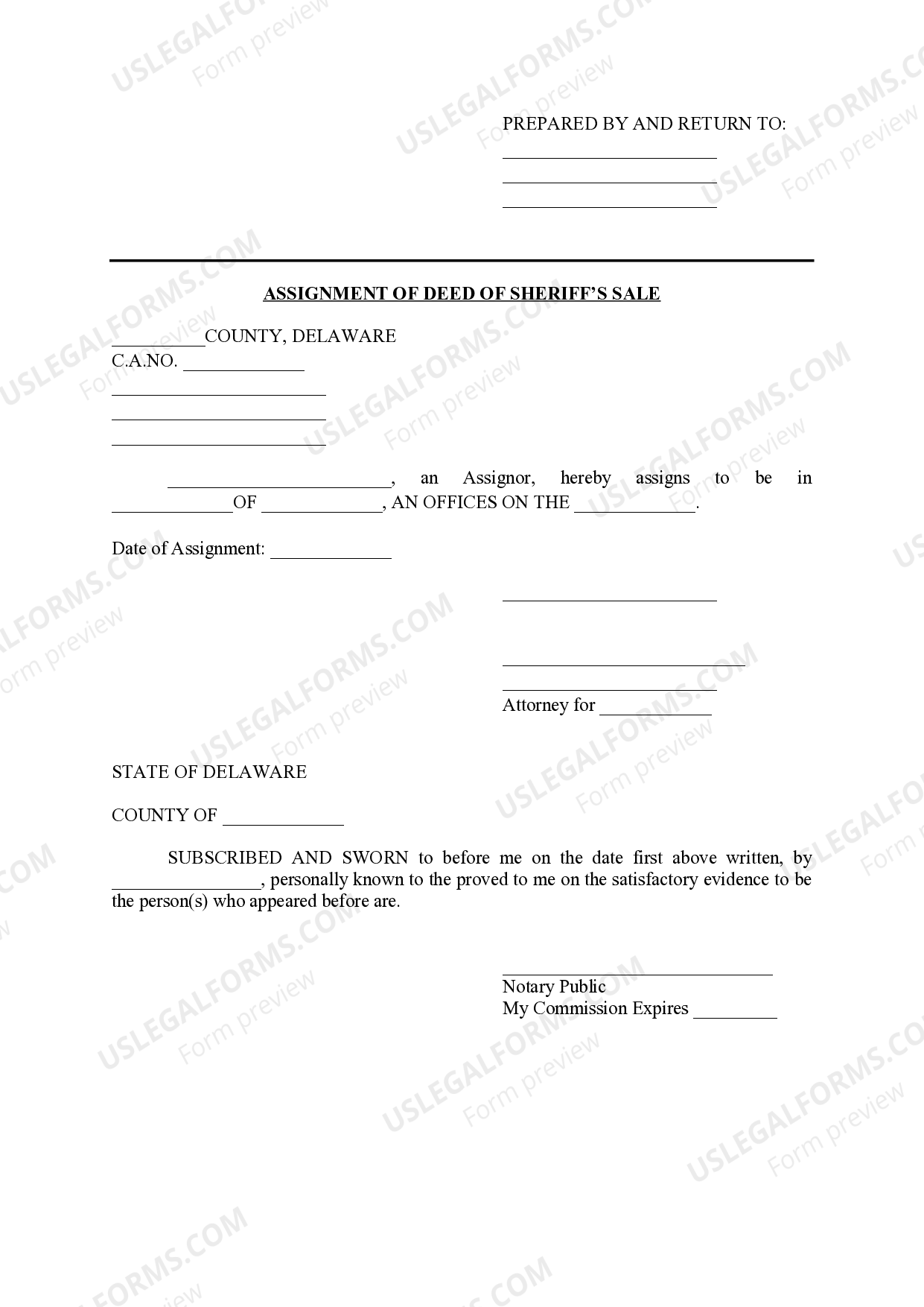Delaware Assignment of Deed of Sheriff’s Sale US Legal Forms