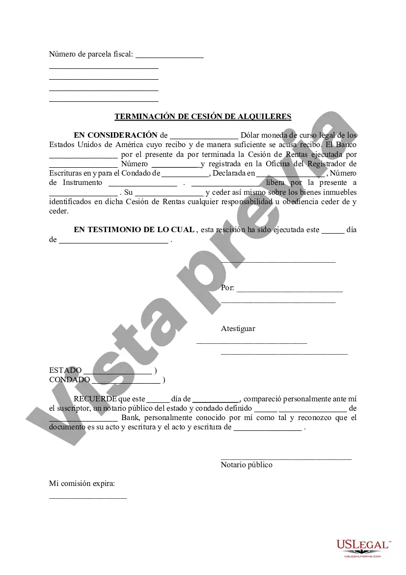 Preview Terminación de Cesión de Rentas