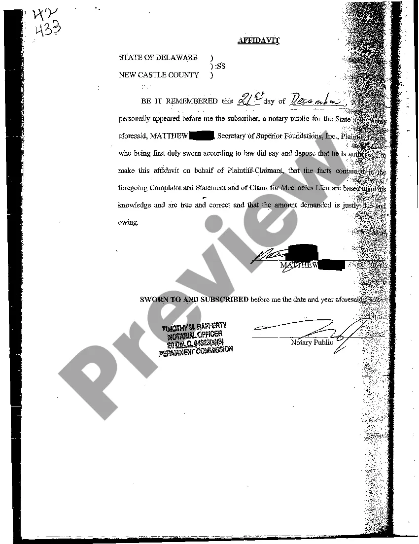 Preview Complaint and Statement of Claim for Mechanic's Lien