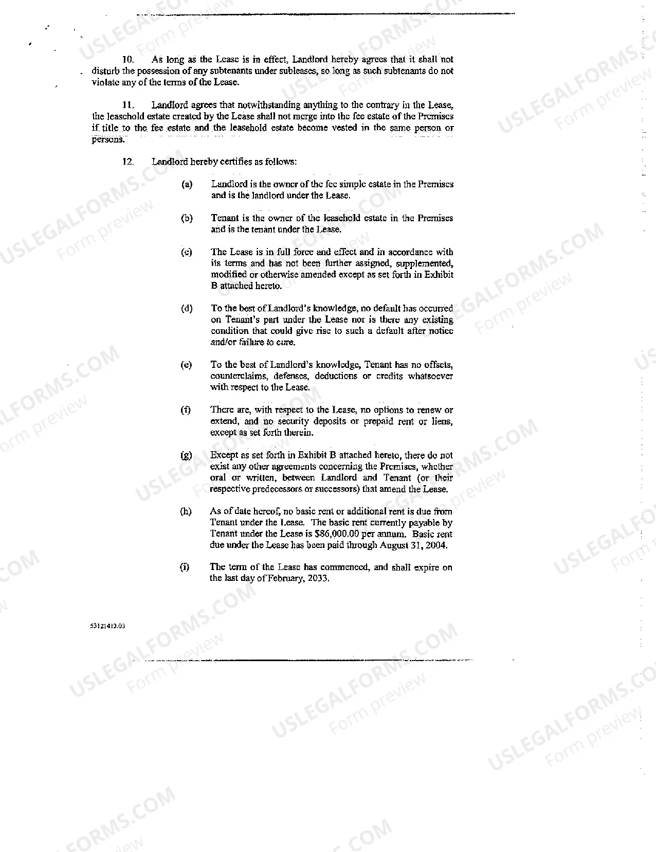 Preview Ground Lessor Estoppel and Agreement