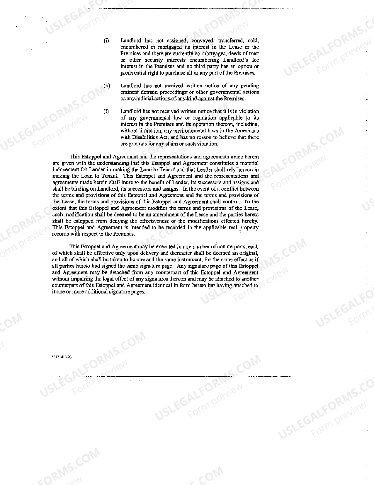 Preview Ground Lessor Estoppel and Agreement