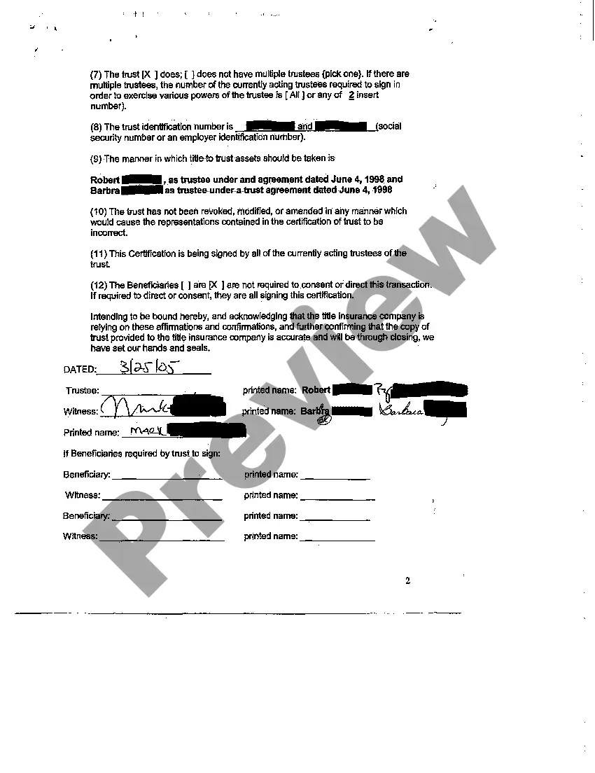 Preview Certification of Trust