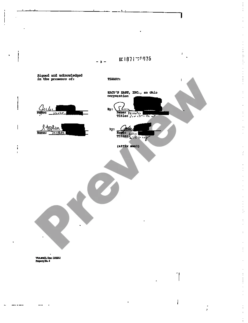 Preview Short Form Memorandum of Lease regarding Department Store
