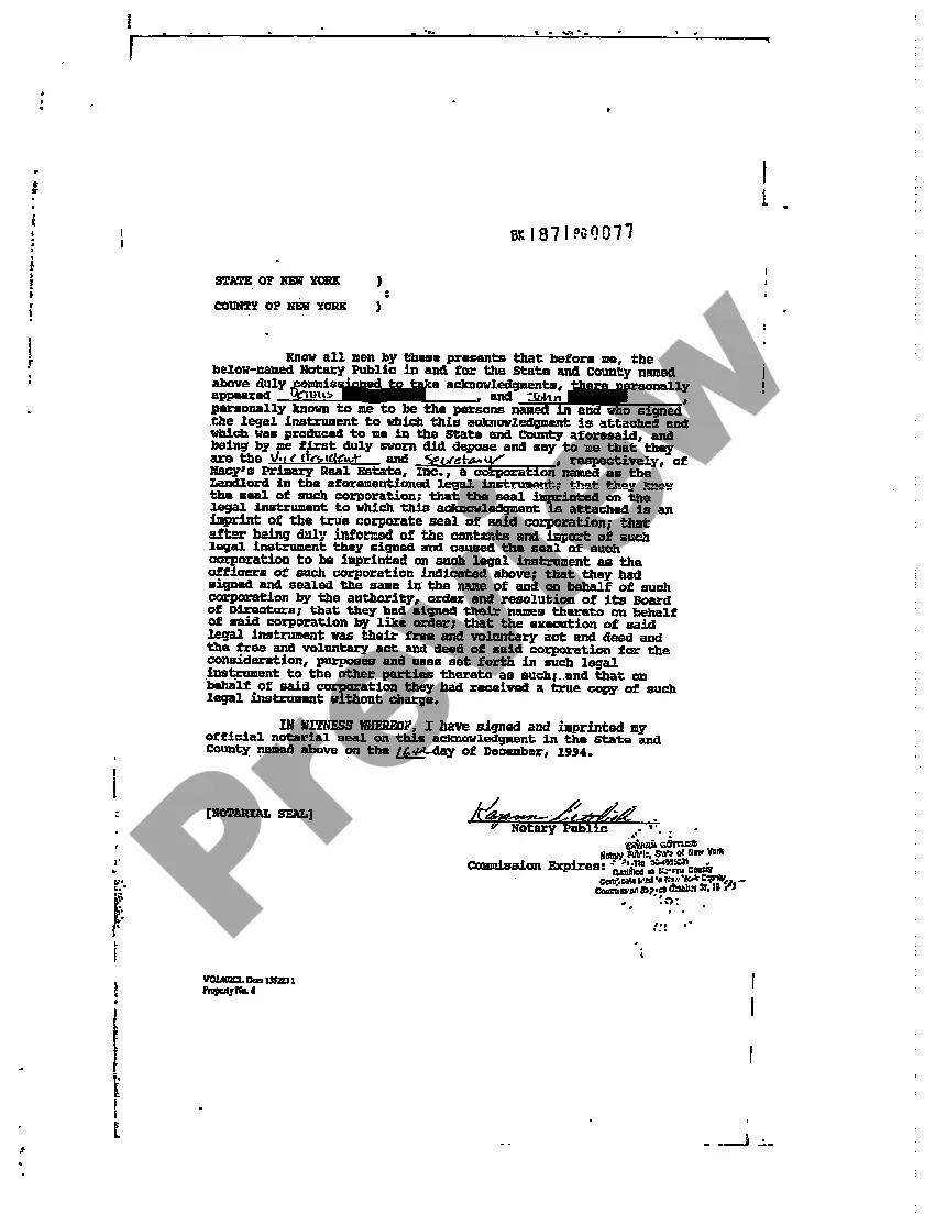 Preview Short Form Memorandum of Lease regarding Department Store