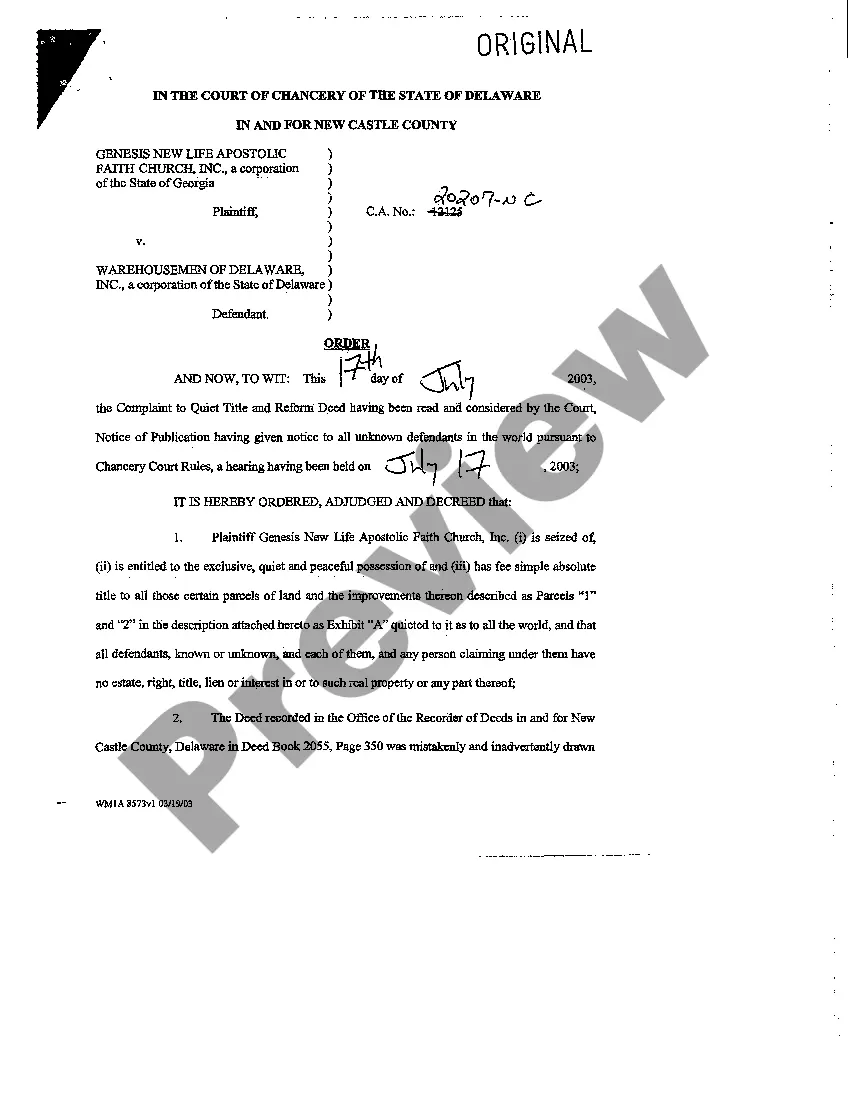 Preview Order Quieting Title and Reforming Deed