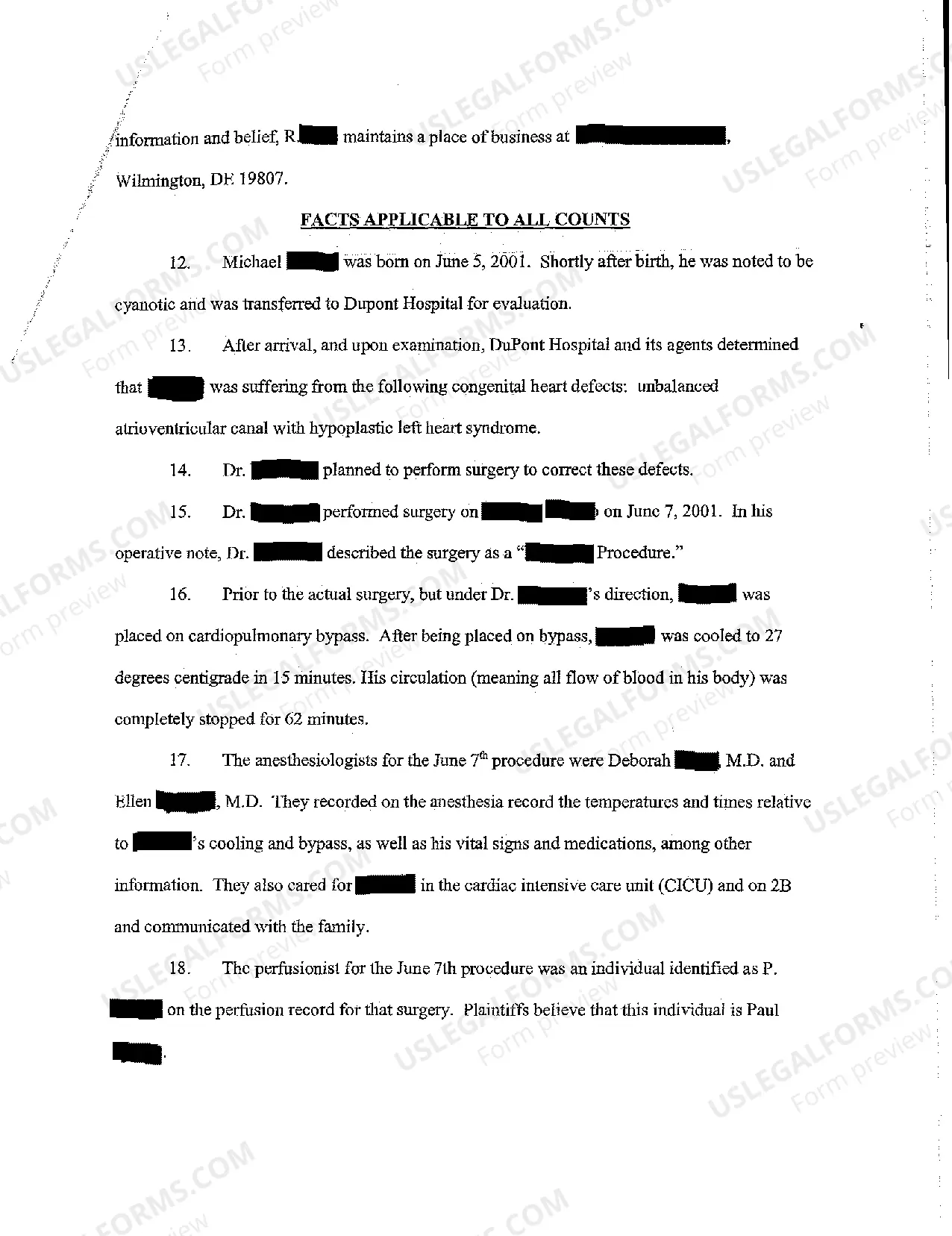 Preview A01 Complaint for Medical Malpractice