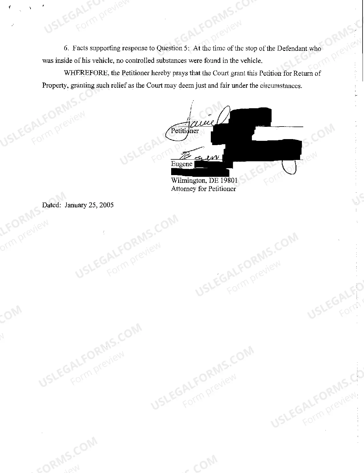 Preview Petition For Return of Property With Instructions