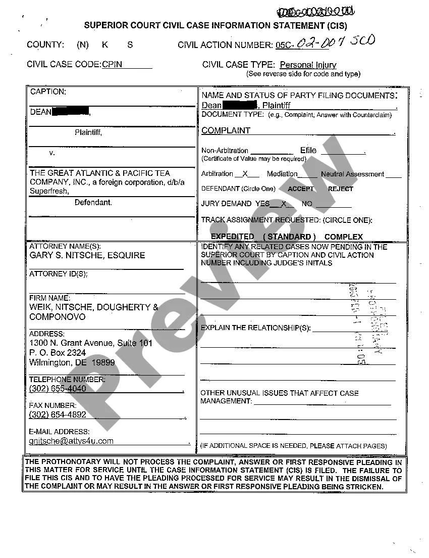 Get A01 Complaint for Slip and Fall Preview A01 Complaint for Slip and Fall