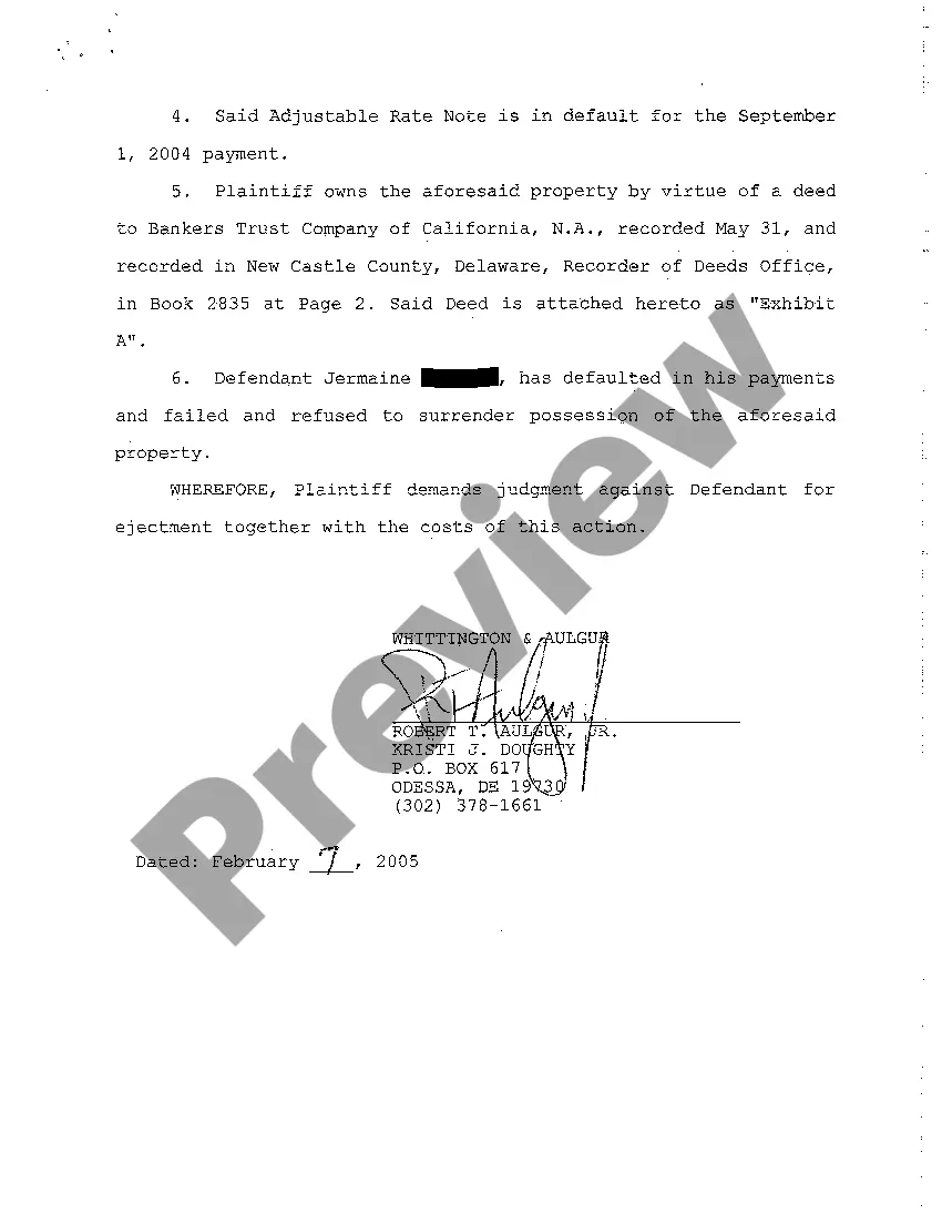 Preview Complaint for Ejectment for Default on Adjustable Rate Note