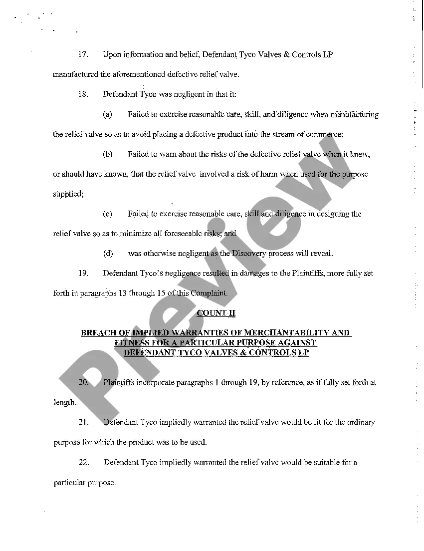 Preview Complaint of Subrogation on Damage to Home by Defective Water Heater