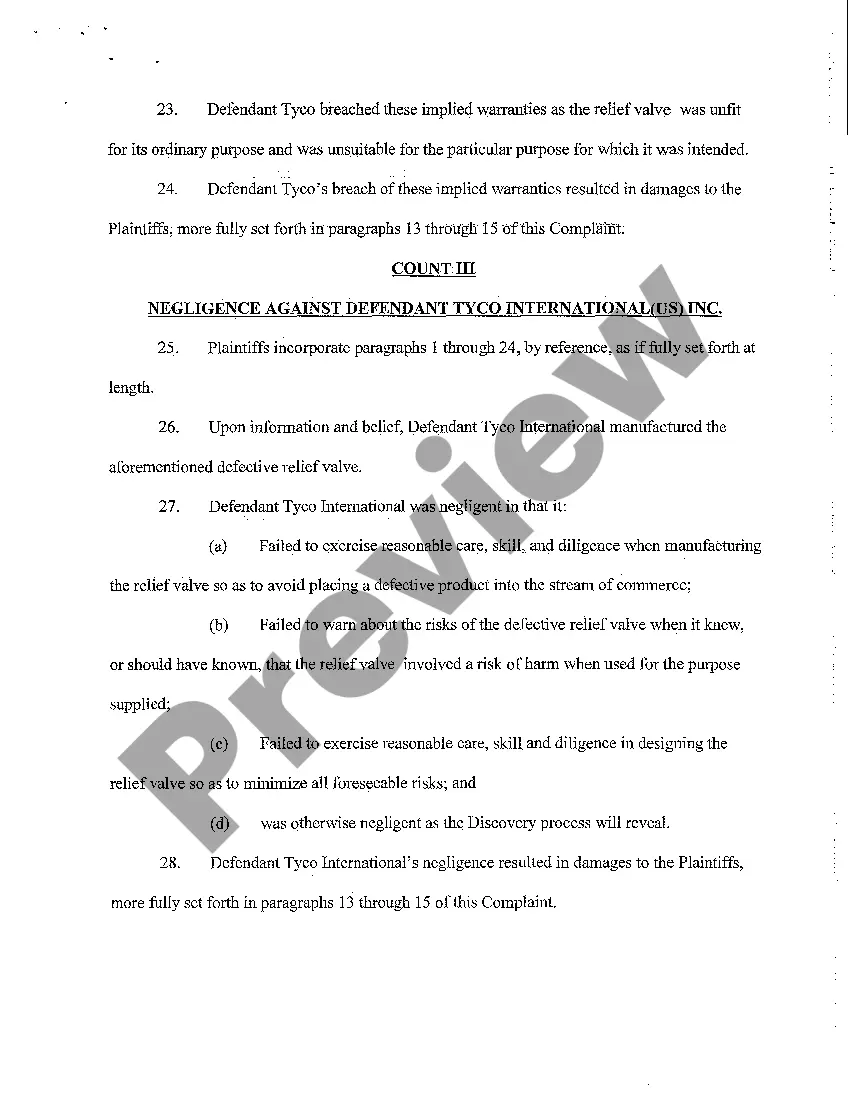 Preview Complaint of Subrogation on Damage to Home by Defective Water Heater