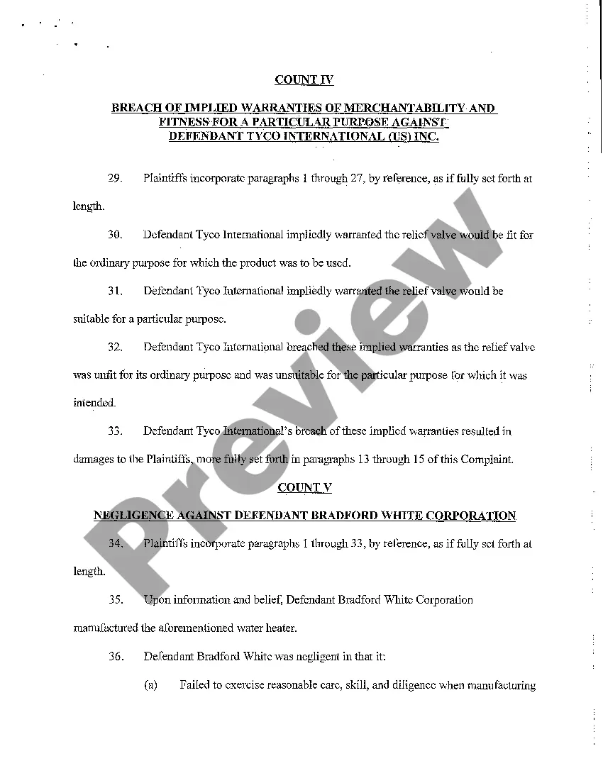 Preview Complaint of Subrogation on Damage to Home by Defective Water Heater