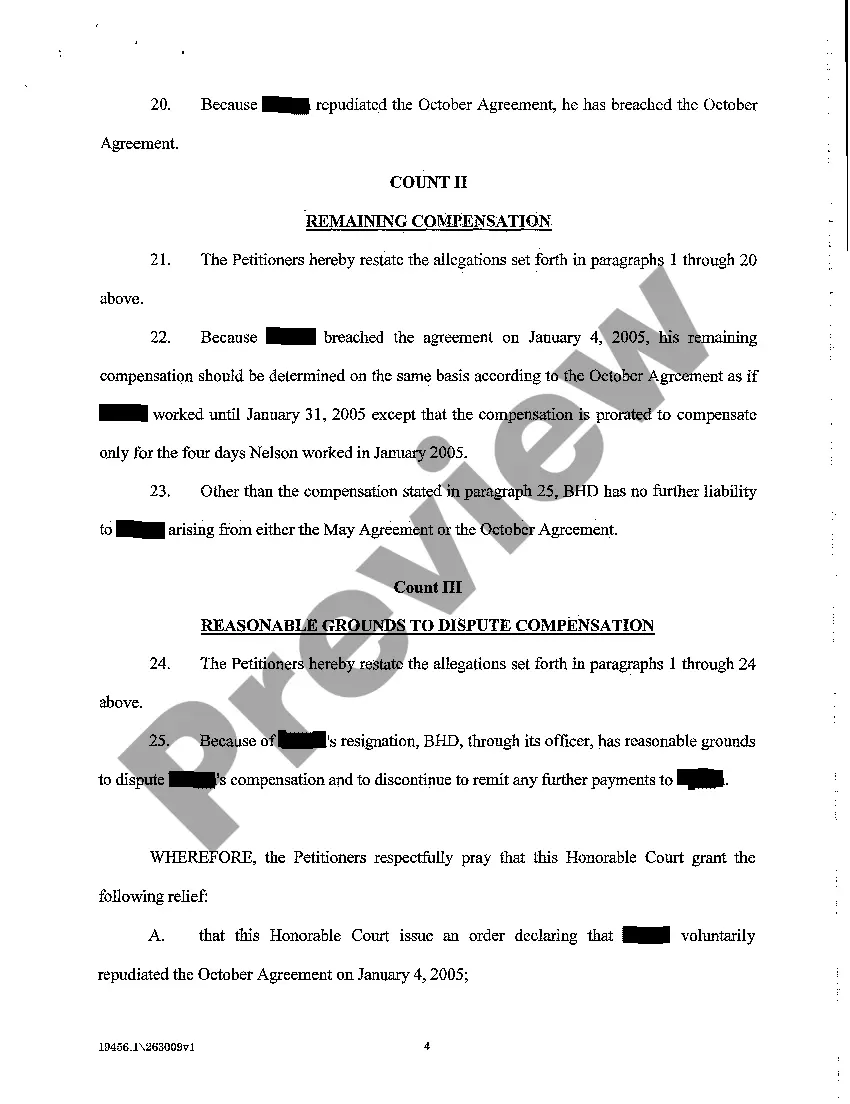 Get Petition for Declaratory Judgment regarding Employment Agreement Preview Petition for Declaratory Judgment regarding Employment Agreement