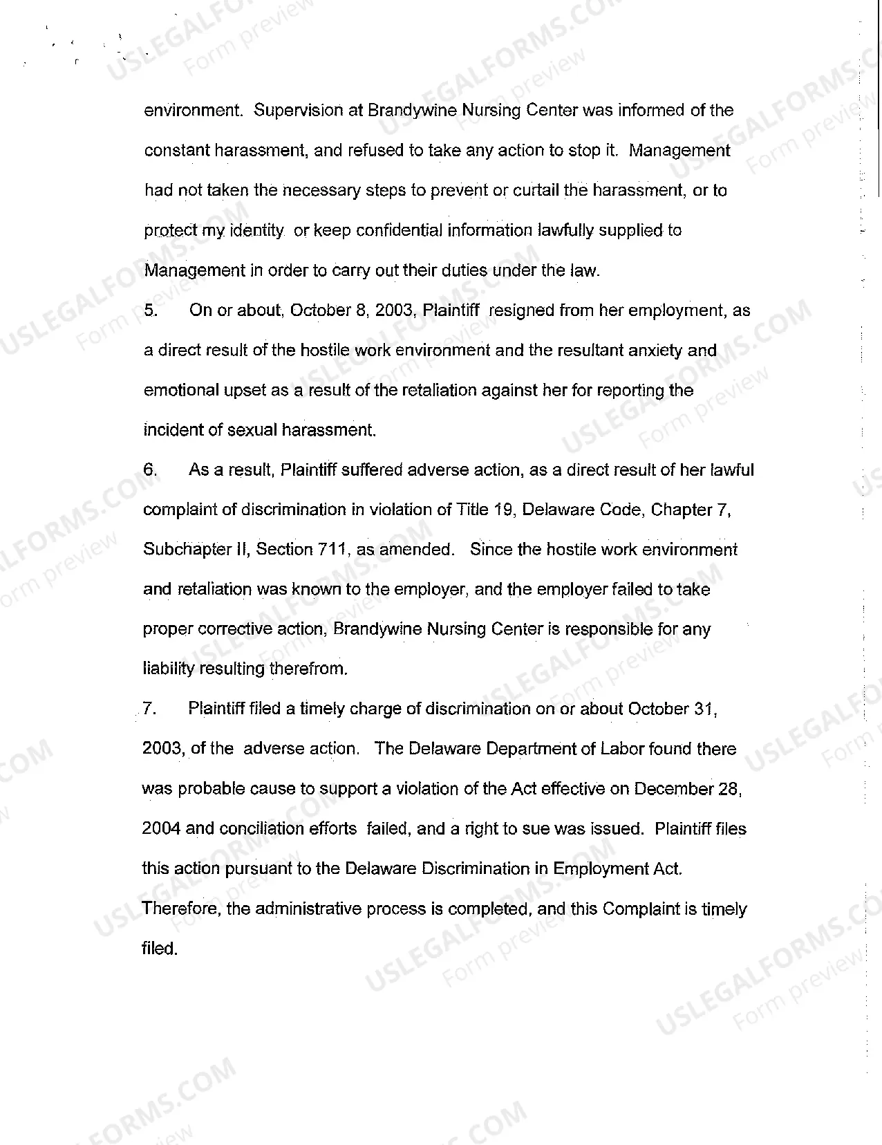 Preview Arbitration Statement of Sexual Harassment Claimant