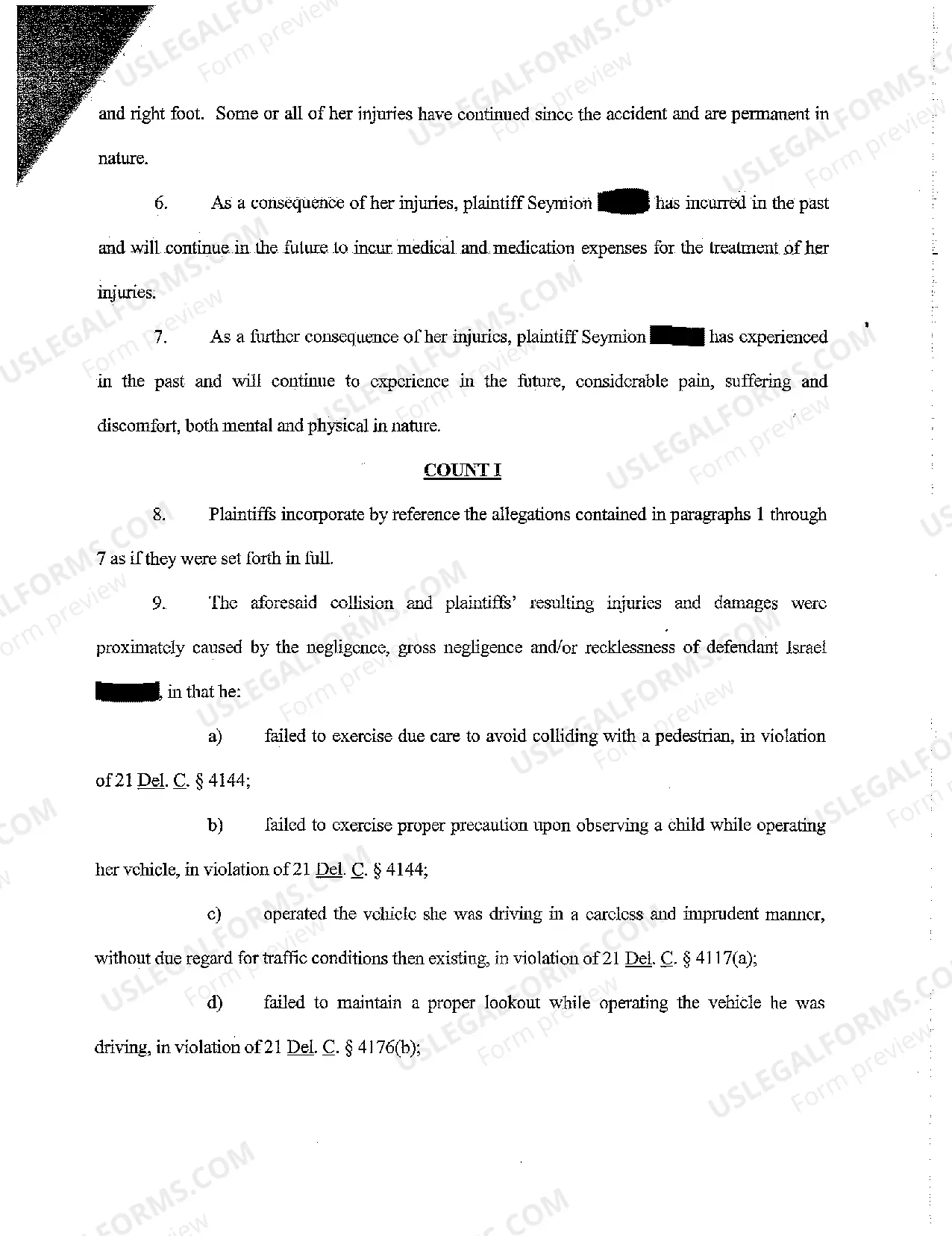 Preview A01 Complaint regarding pedestrian child struck by automobile