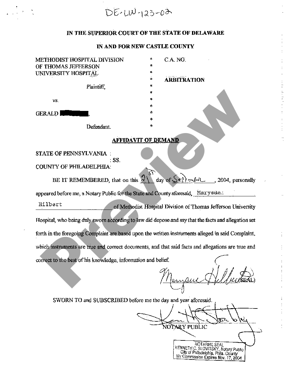 Delaware Affidavit of Demand | US Legal Forms