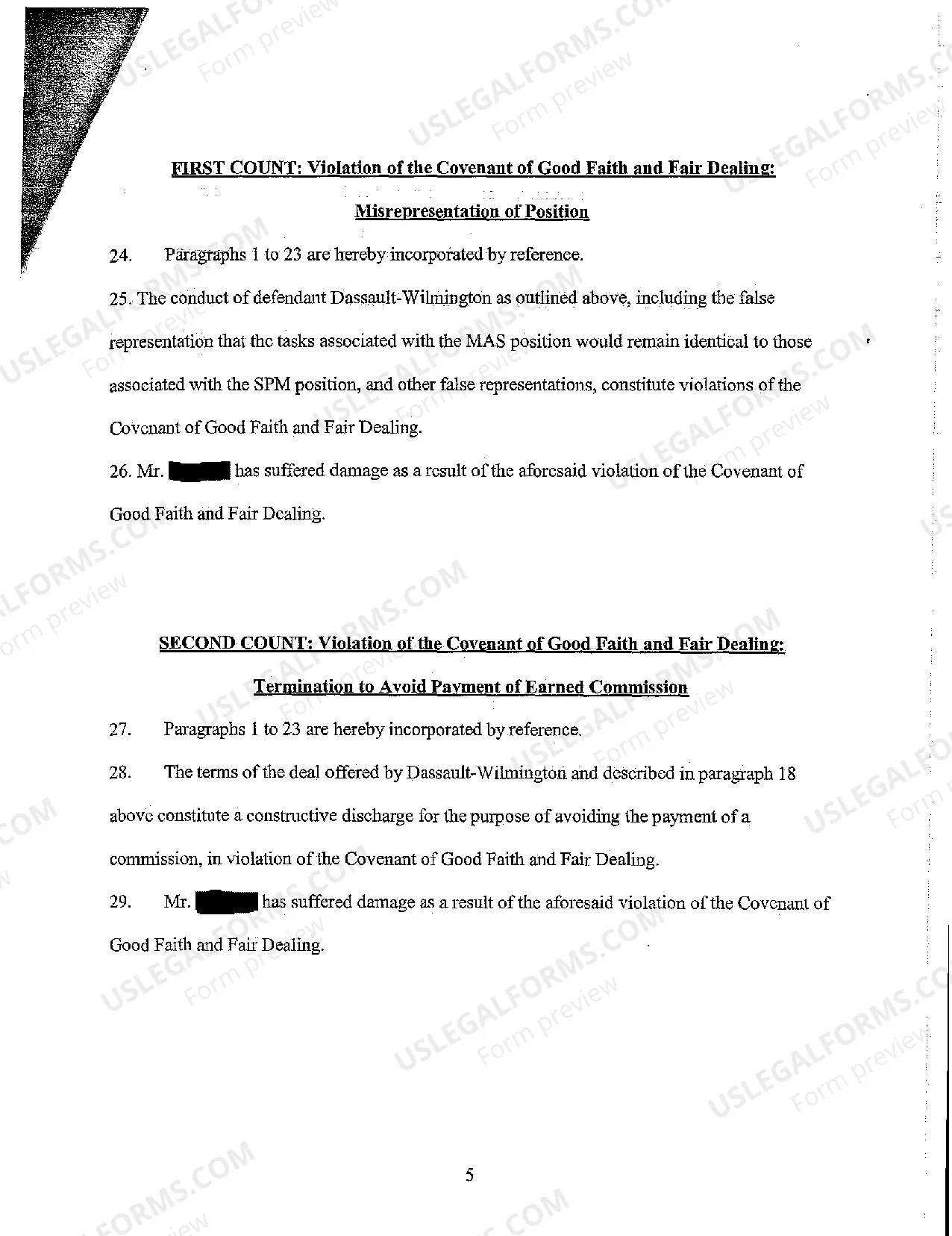 Preview Complaint Alleging Wrongful Discharge and Breach of Good Faith and Faith Dealing