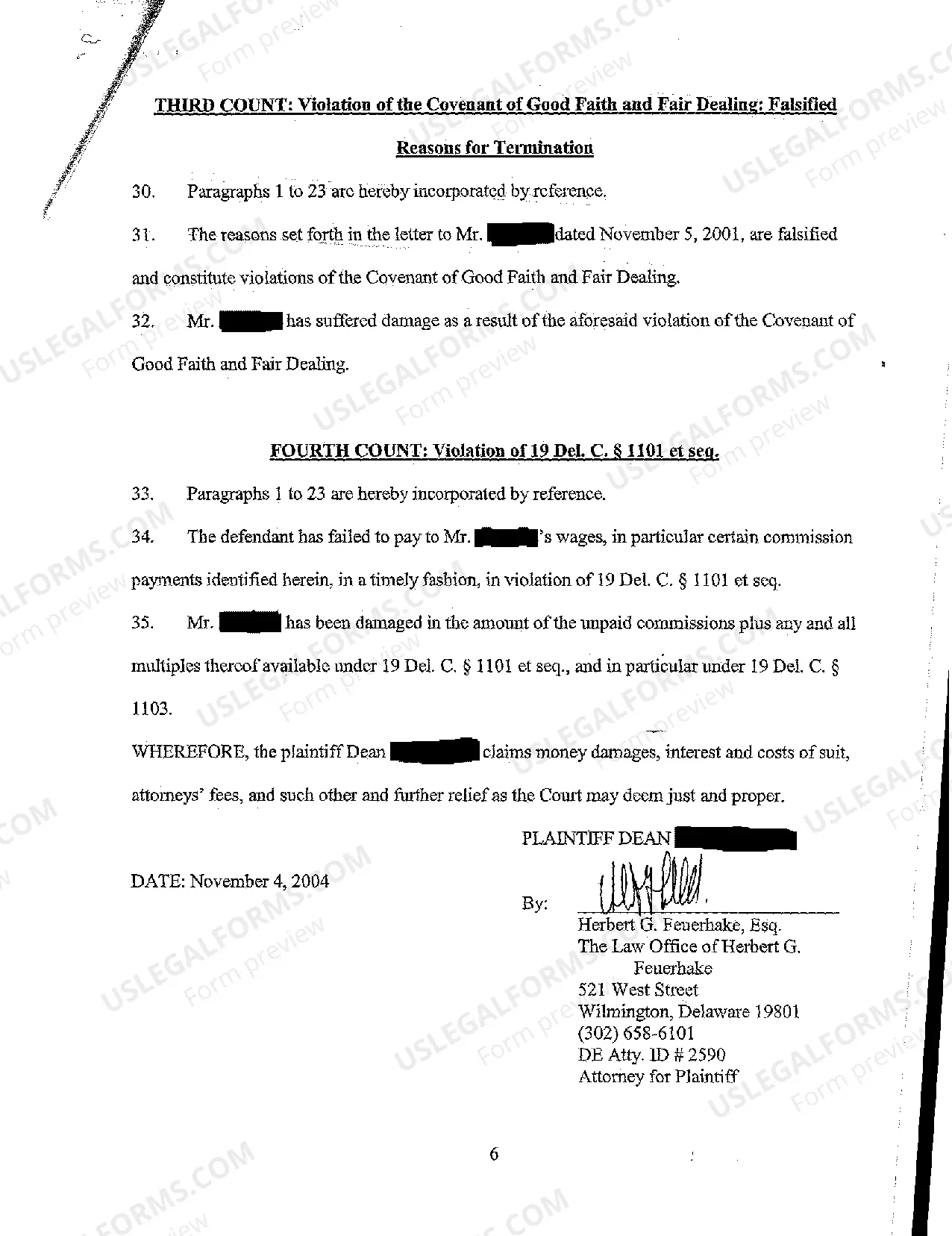 Preview Complaint Alleging Wrongful Discharge and Breach of Good Faith and Faith Dealing