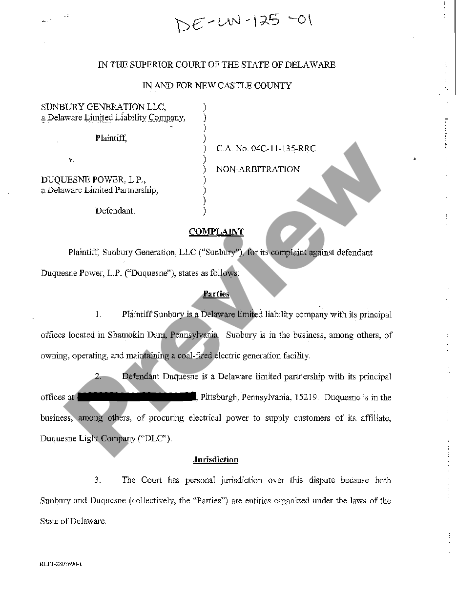 page 0 A01 Complaint for Declaratory Judgment - Asset Sale Agreement preview